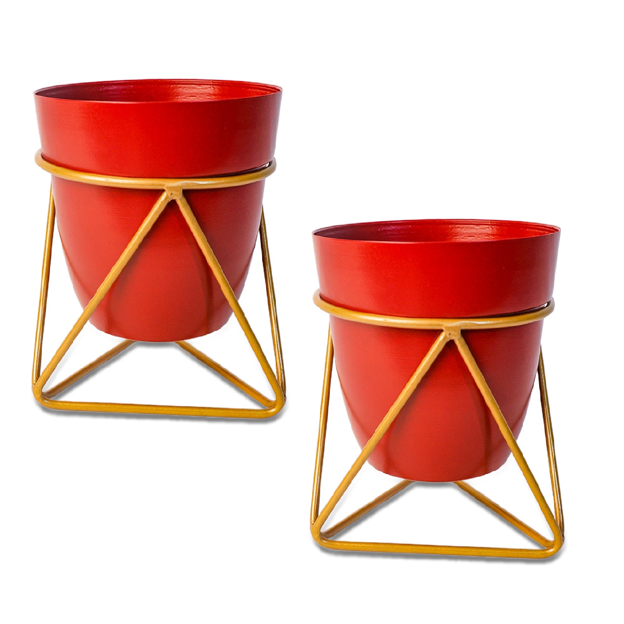 Indoor Metal decor Vase/Planter- Red Set of 2