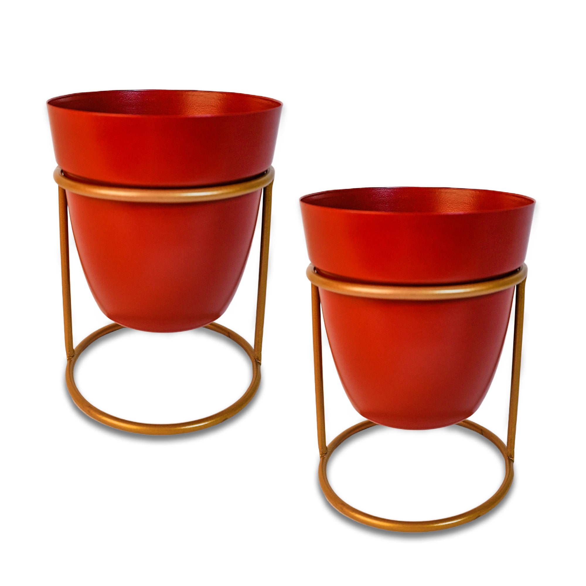 Indoor Metal decor Vase/Planter- Red Set of 2