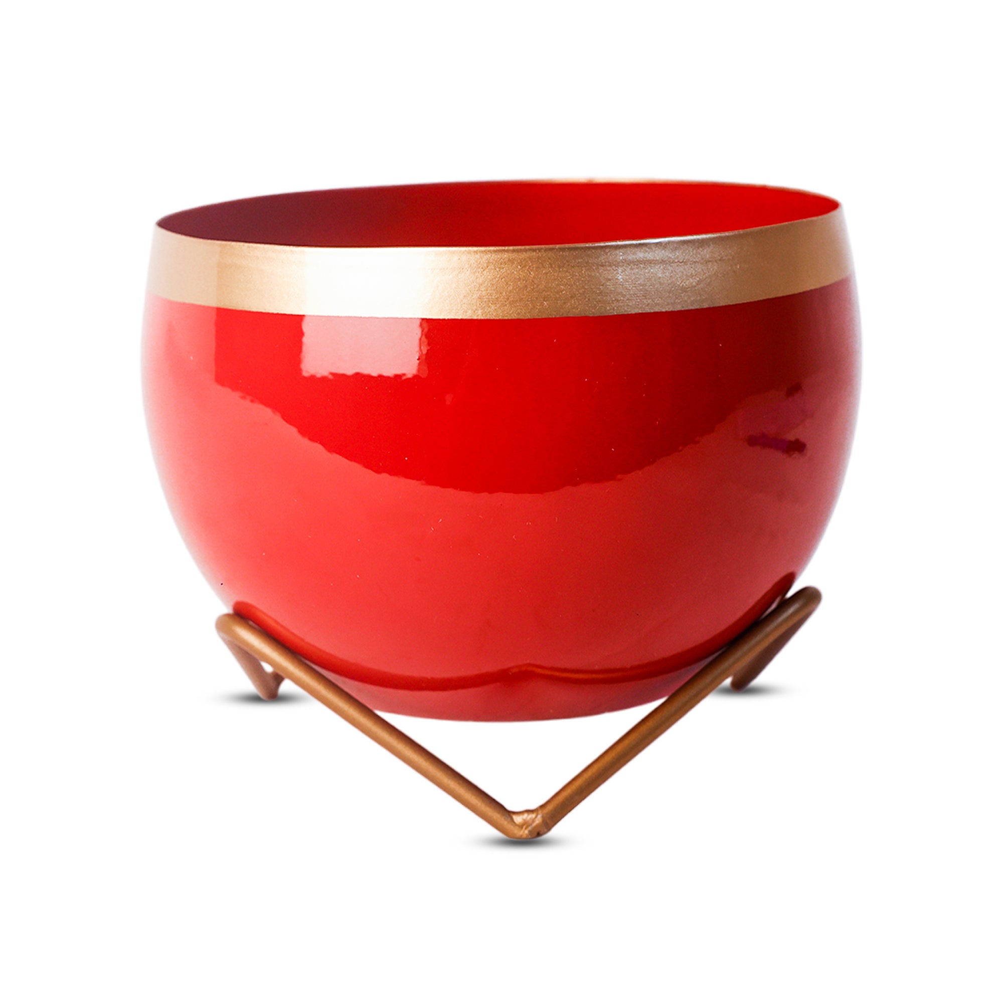 Indoor Metal decor Vase/Planter- Red & Gold Set of 2