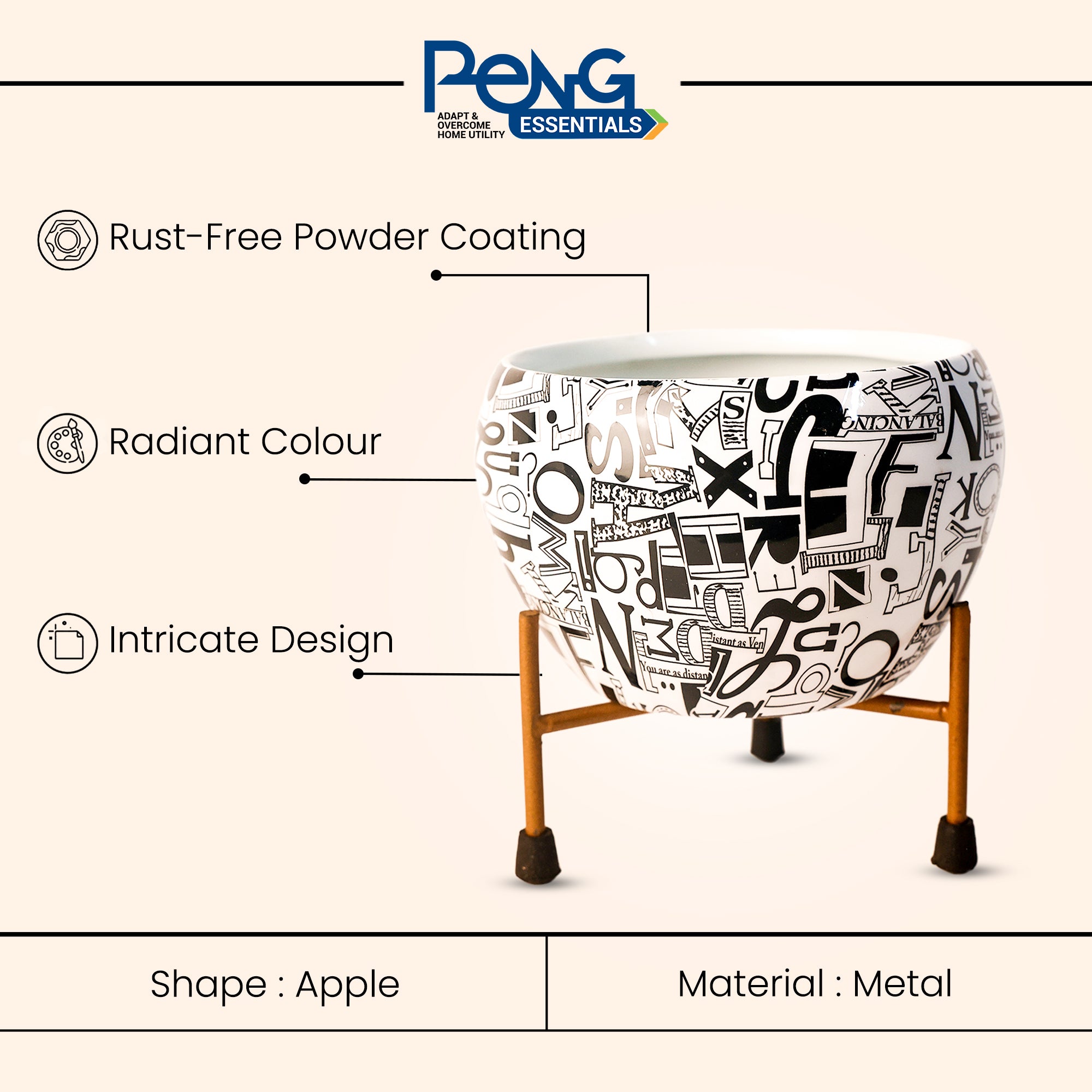 Indoor Metal decor Vase/Planter- White & Black Set of 2