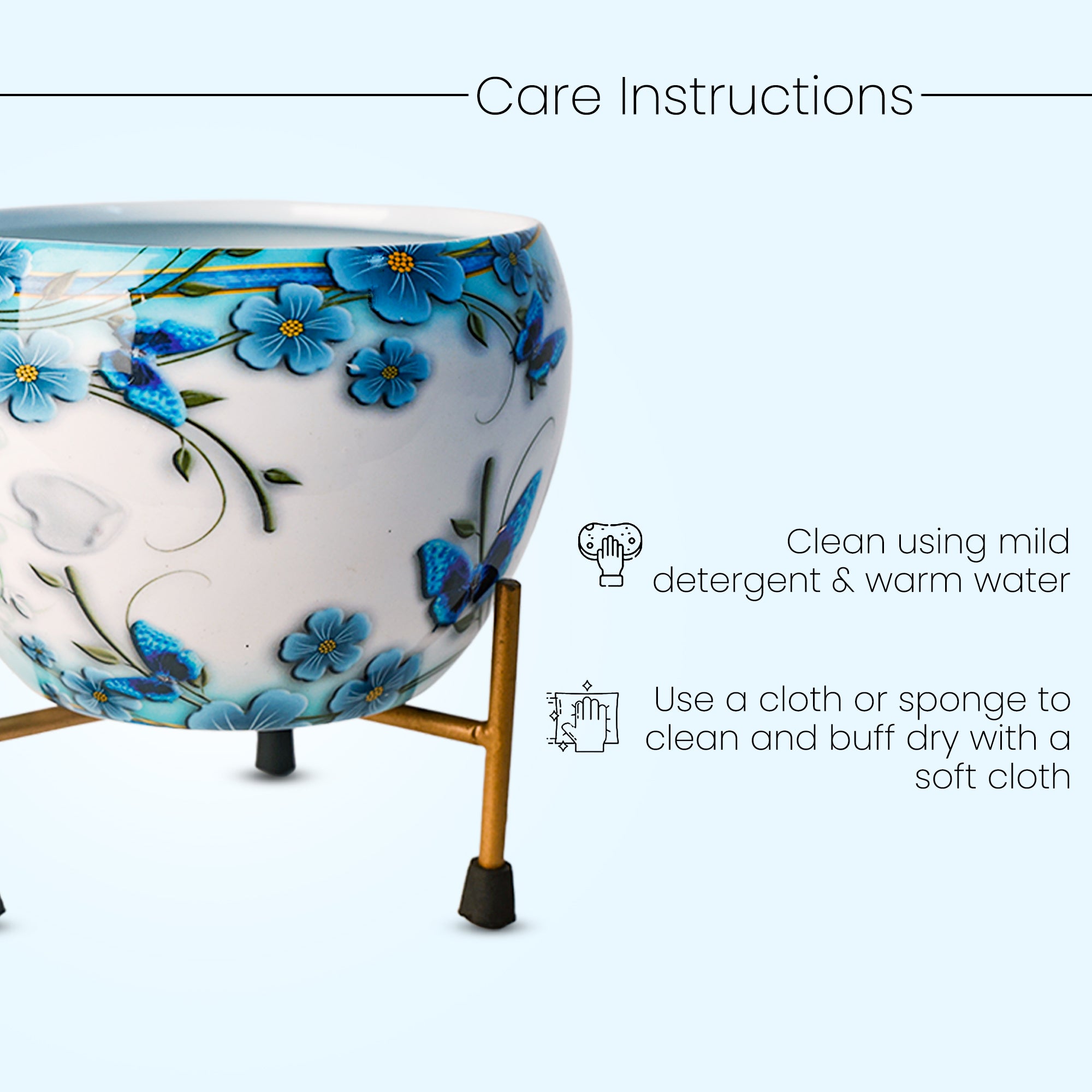 Indoor Metal decor Vase/Planter- White & Blue Set of 2