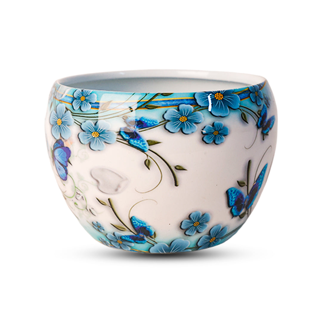 Indoor Metal decor Vase/Planter- White & Blue Set of 2