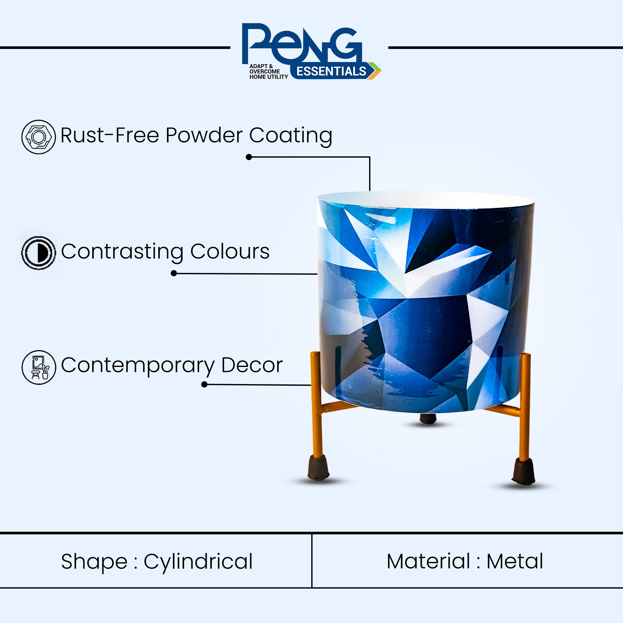 Indoor Metal decor Vase/Planter- Blue & White