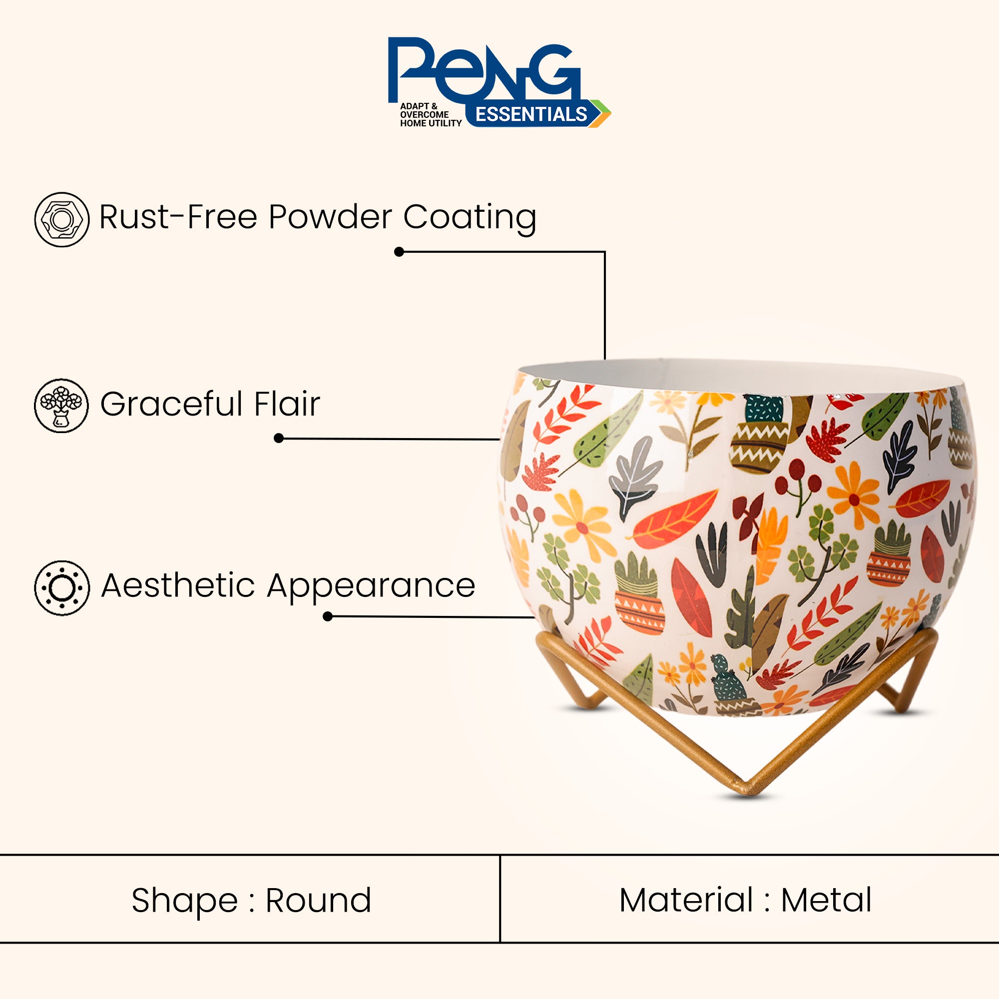 Indoor Metal decor Vase/Planter- Flower Print