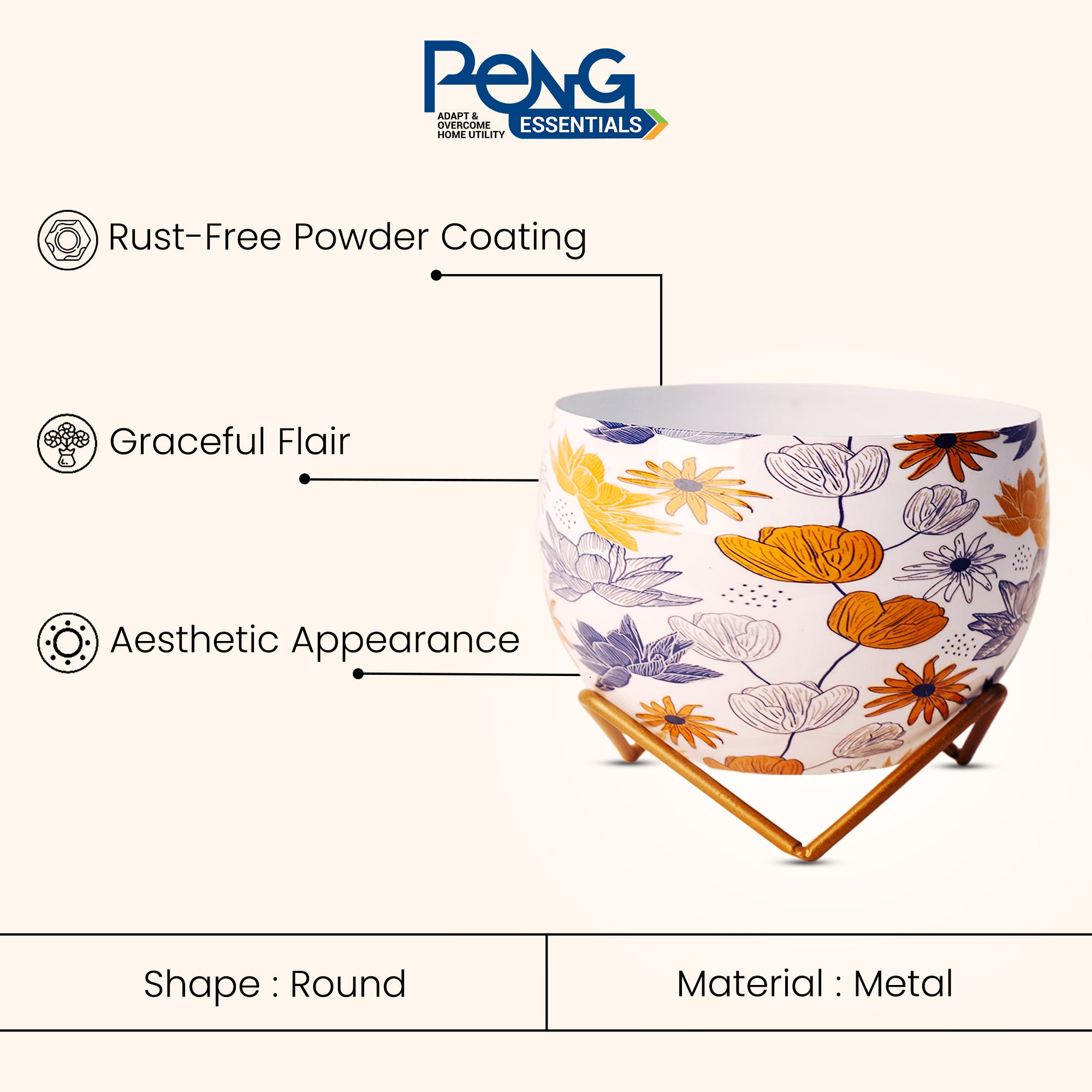 Indoor Metal decor Vase/Planter- Flower Print