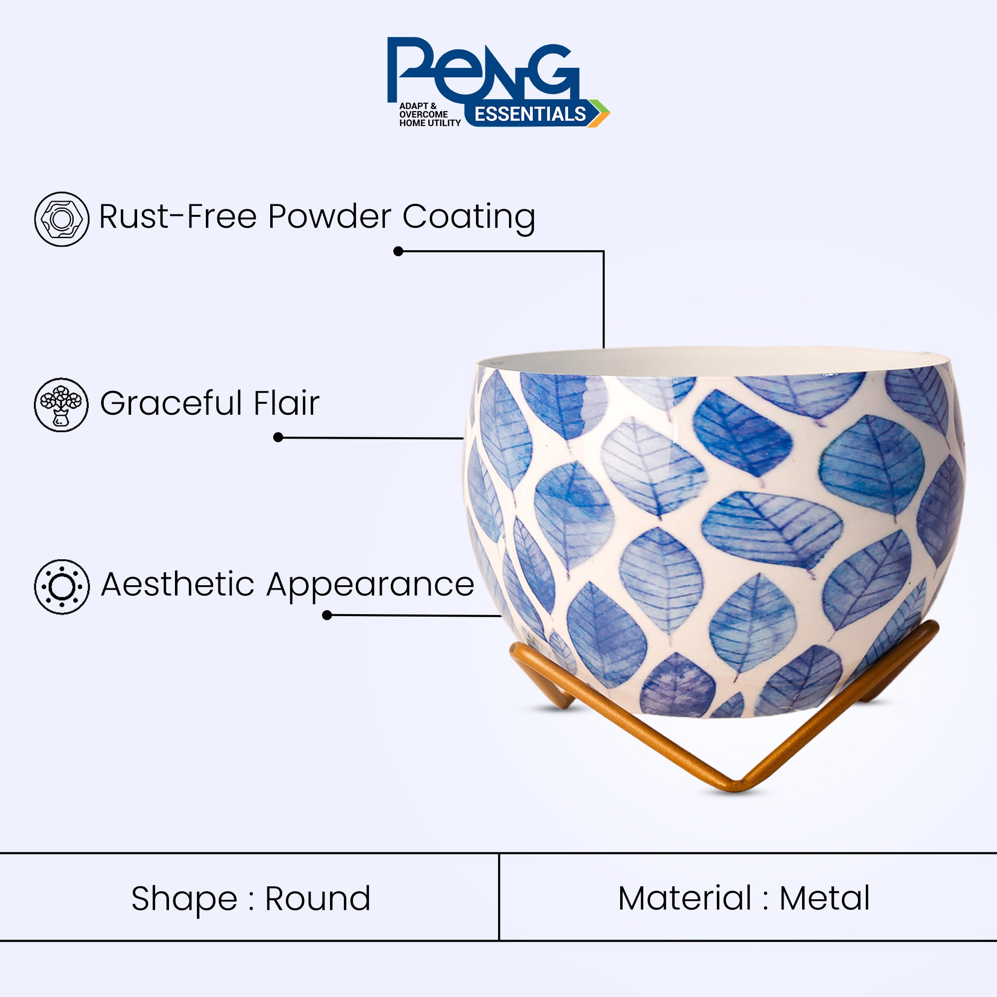 Indoor Metal decor Vase/Planter- White & Blue Set of 2