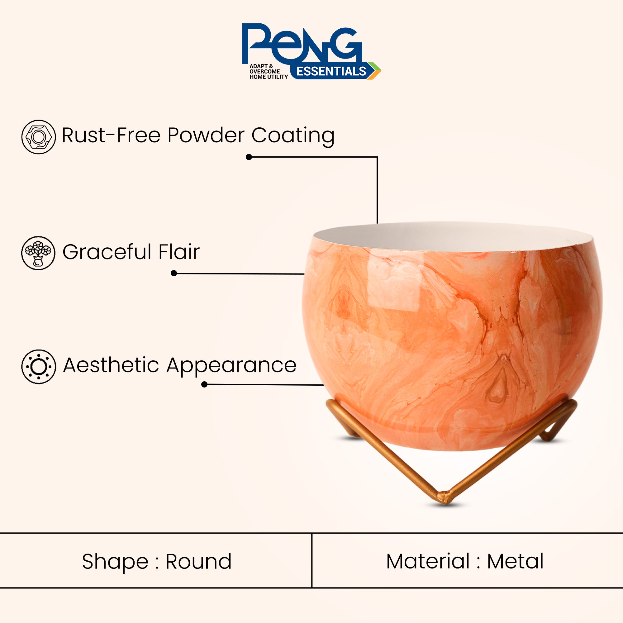 Indoor Metal decor Vase/Planter- Orange