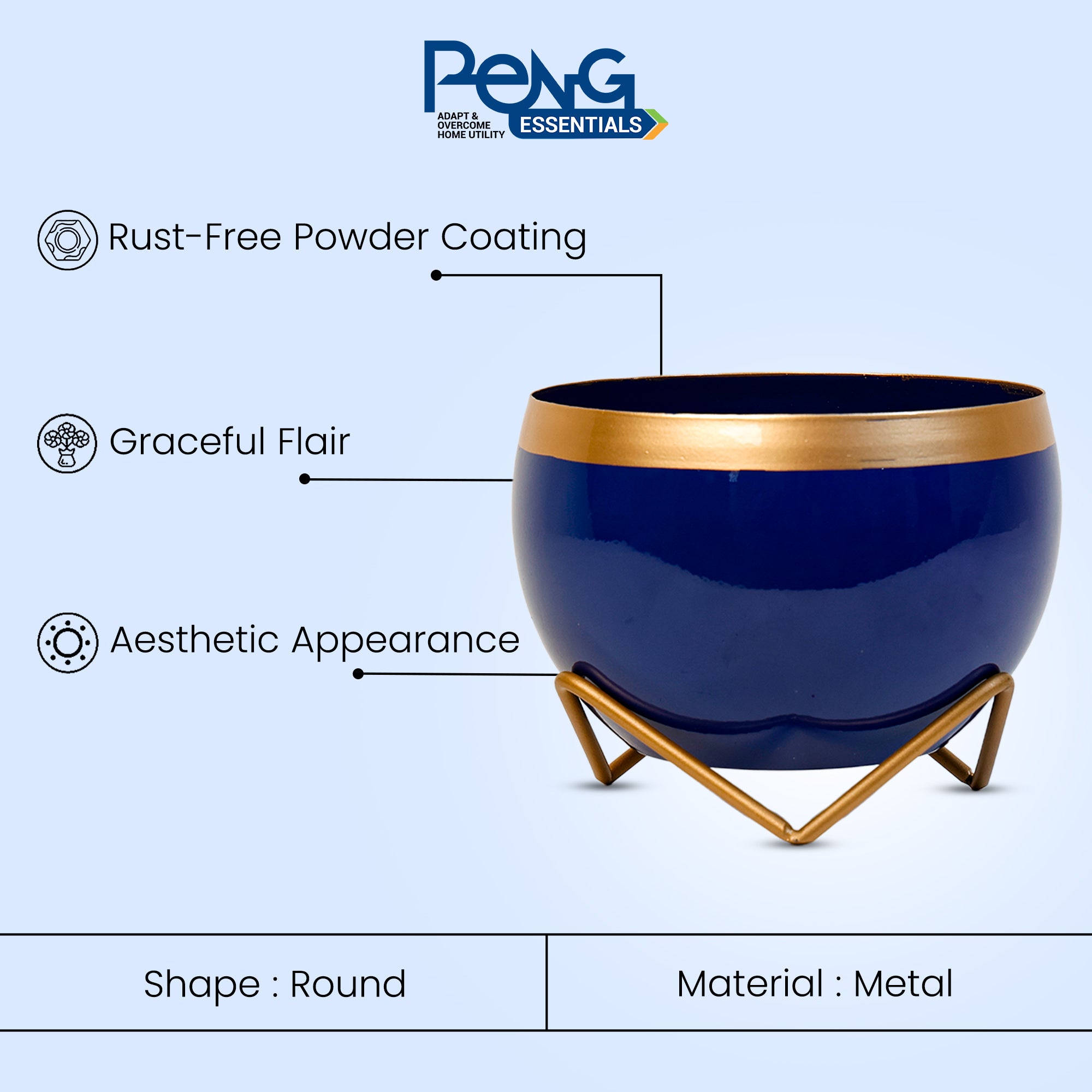 Indoor Metal decor Vase/Planter- Blue Set of 2