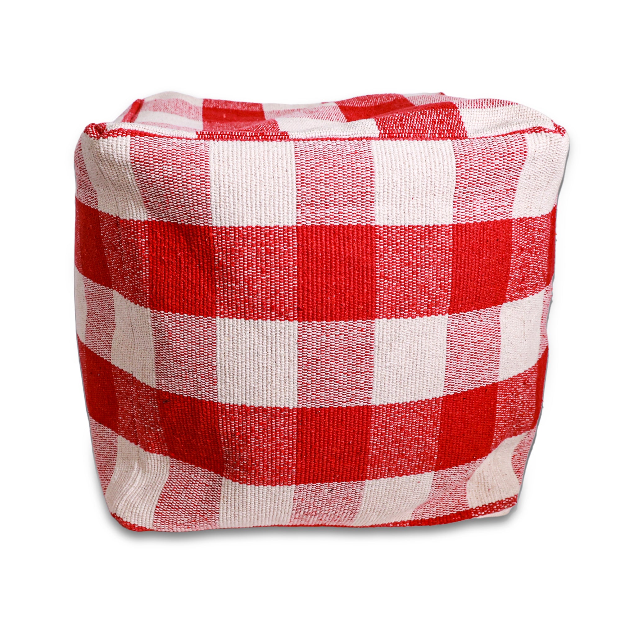 Red & White Buffalo Check Pouf