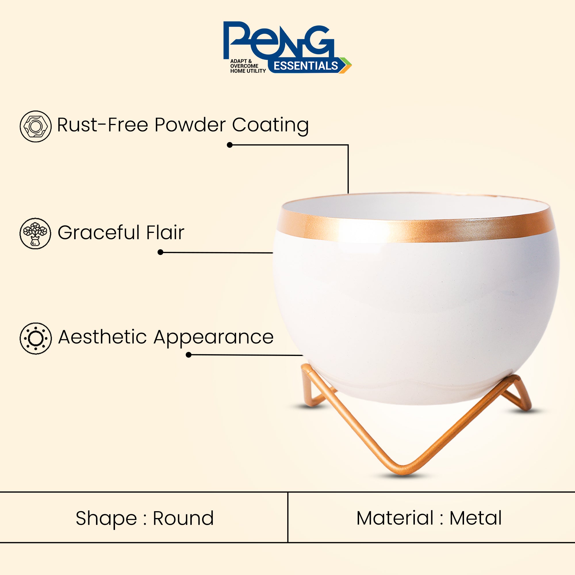 Indoor Metal decor Vase/Planter- White & Gold Set of 2