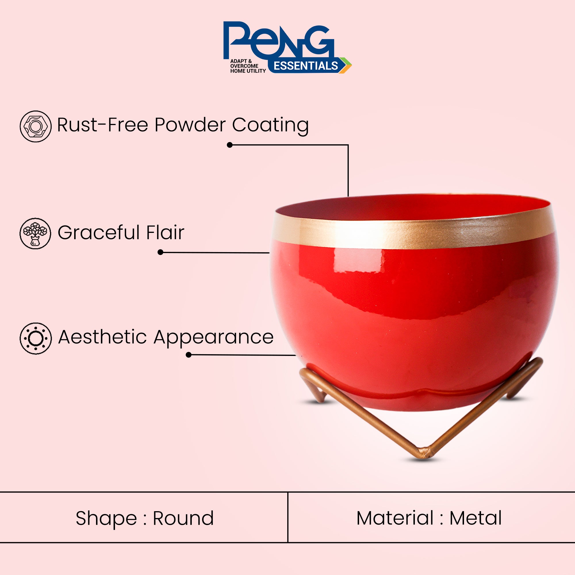 Indoor Metal decor Vase/Planter- Red & Gold Set of 2