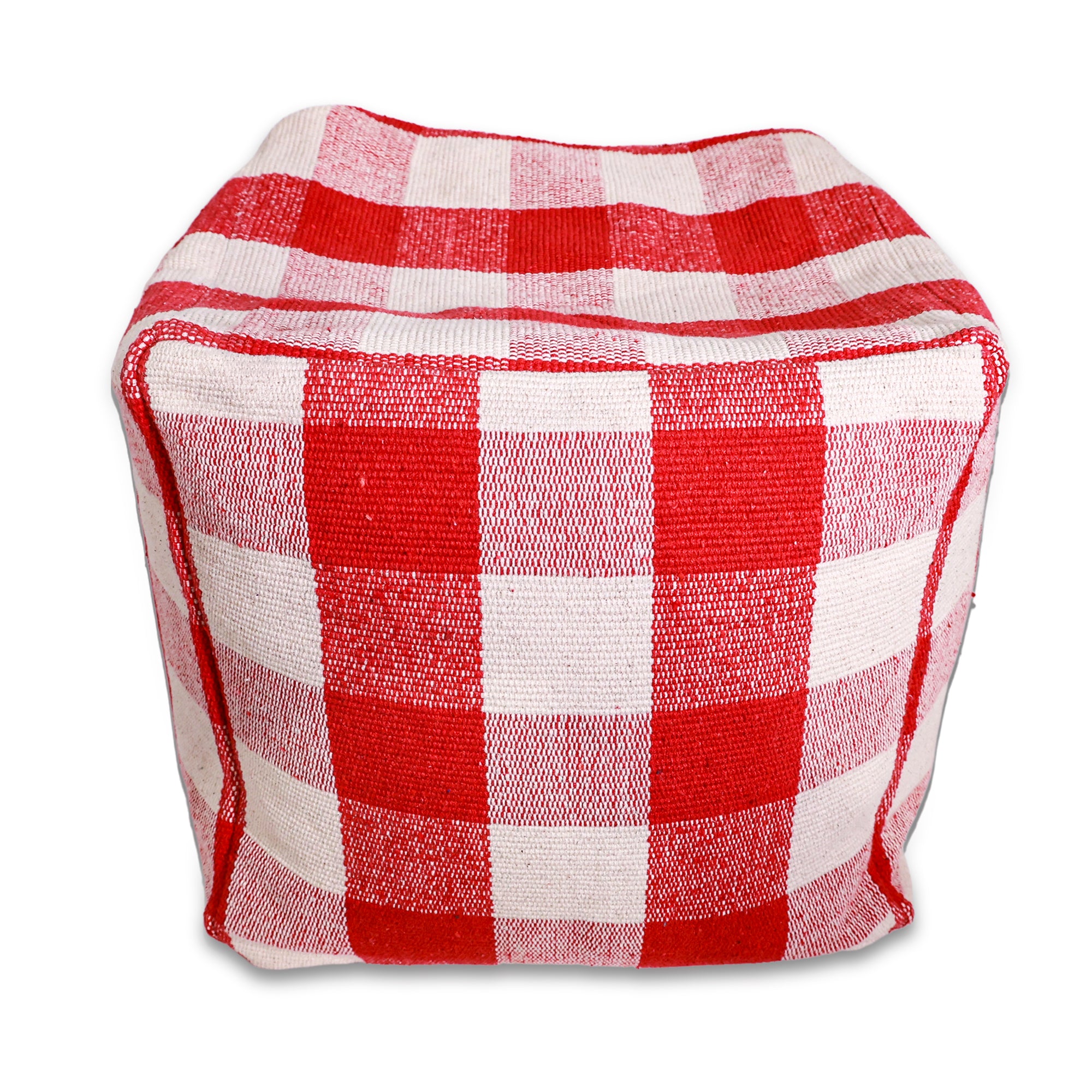 Red & White Buffalo Check Pouf