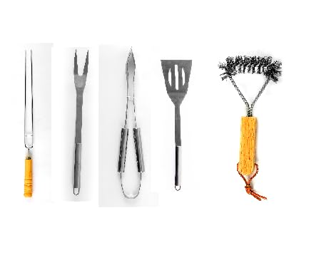 Wooden BBQ Grill Cooking Kit, Set of 5 | Barbeque Accessories