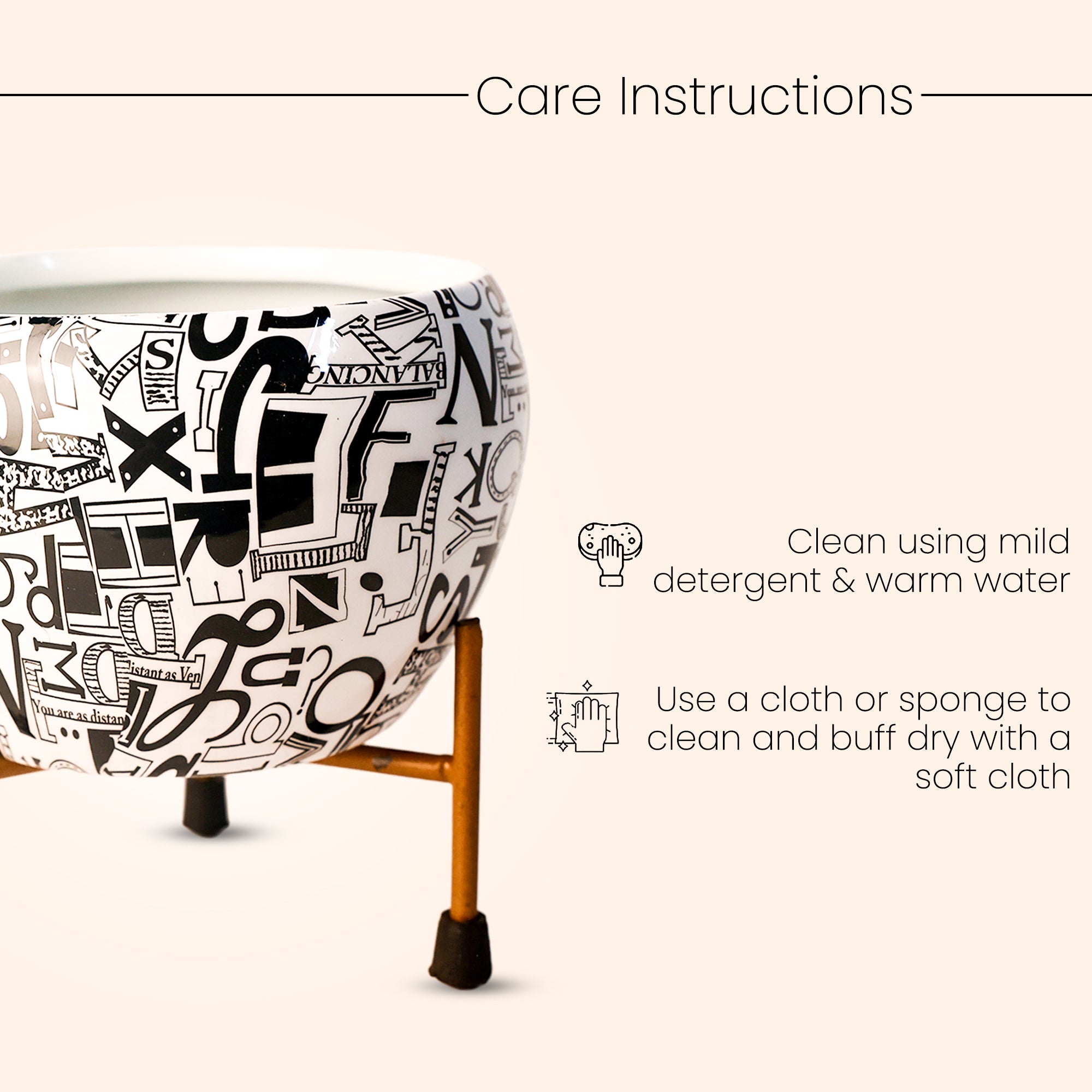 Indoor Metal decor Vase/Planter- White & Black