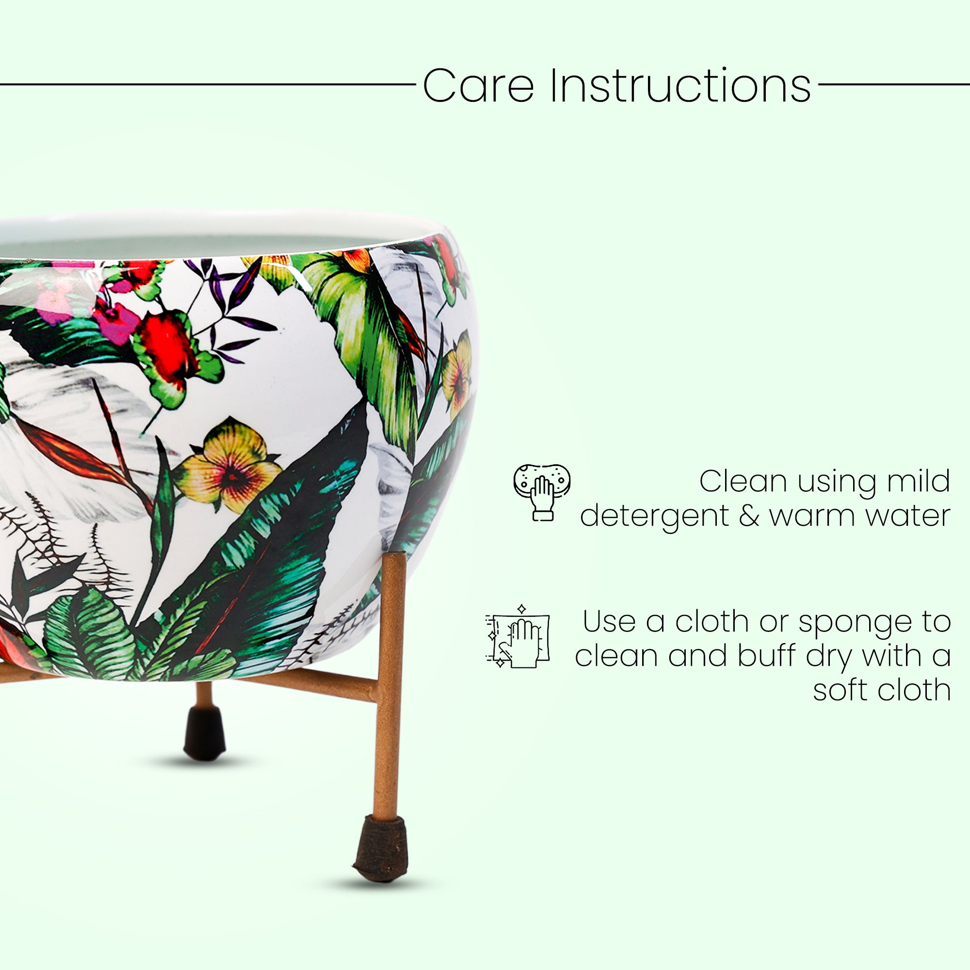 Indoor Metal decor Vase/Planter- White & Green