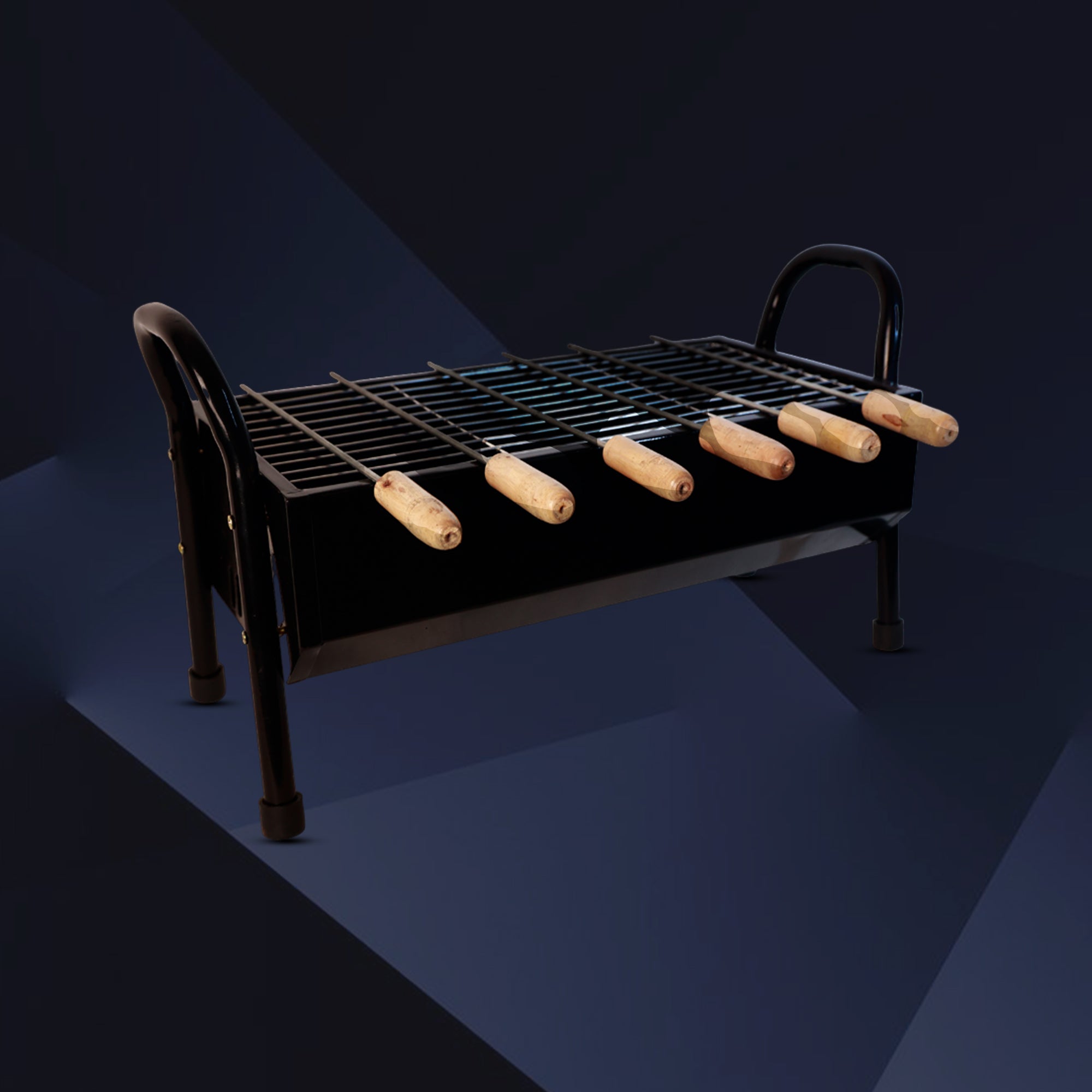 Barbecue Grill, Charcoal Grill Folding Portable Lightweight Barbecue Grill Tools for Outdoor With 5 Skewers, Free Standing