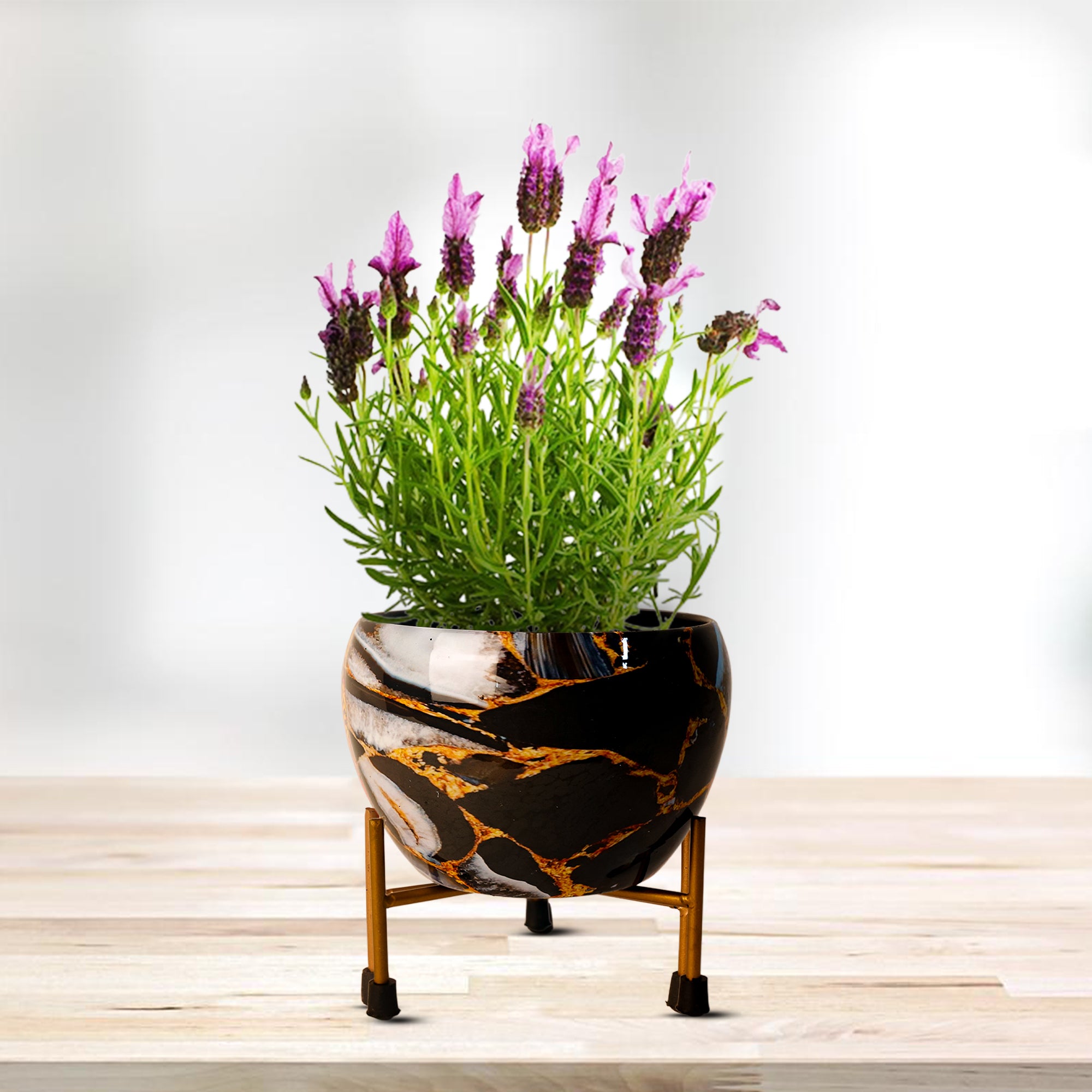 Indoor Metal decor Vase/Planter- Black & Gold