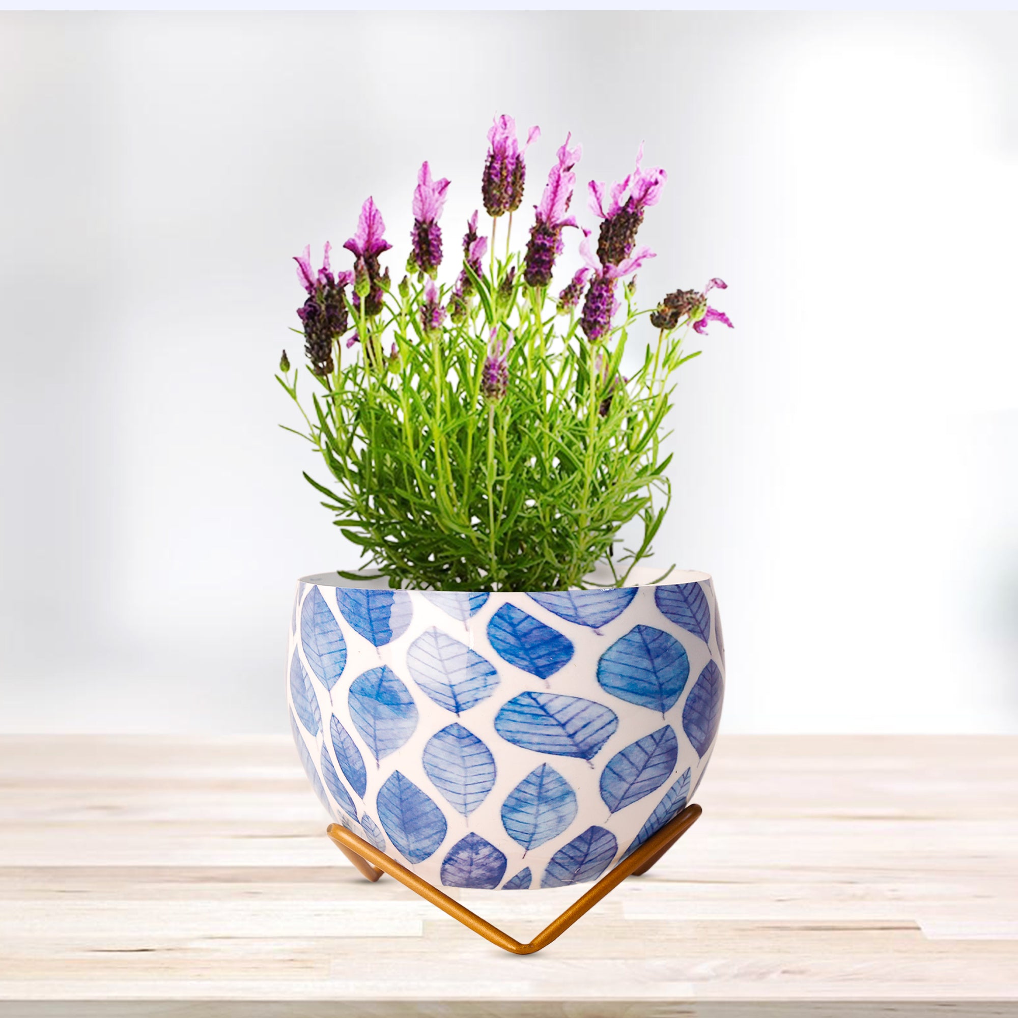 Indoor Metal decor Vase/Planter- White & Blue Set of 2