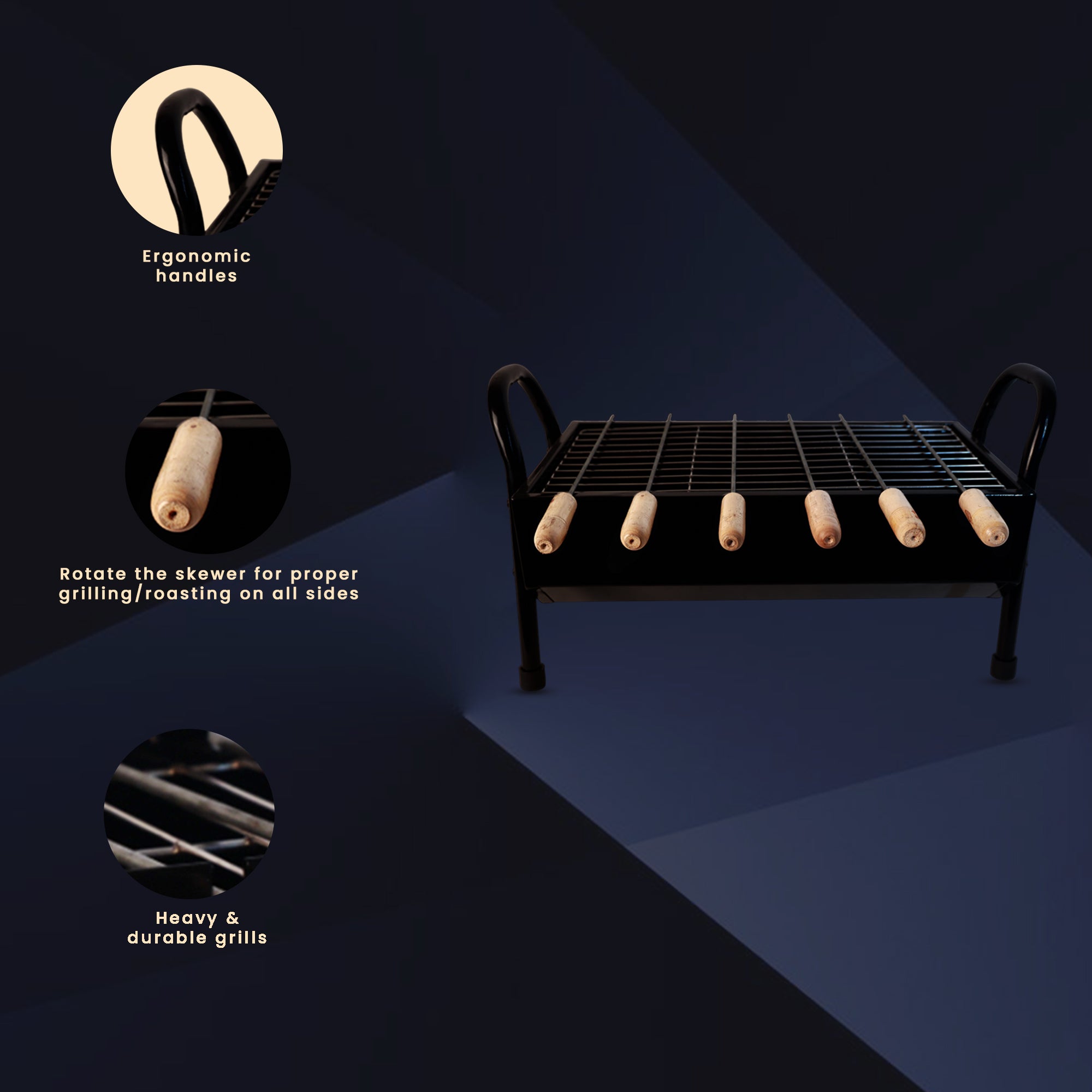 Barbecue Grill, Charcoal Grill Folding Portable Lightweight Barbecue Grill Tools for Outdoor With 5 Skewers, Free Standing