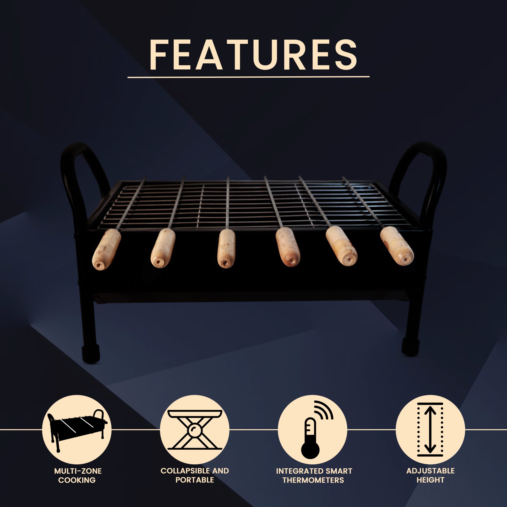 Barbecue Grill, Charcoal Grill Folding Portable Lightweight Barbecue Grill Tools for Outdoor With 5 Skewers, Free Standing