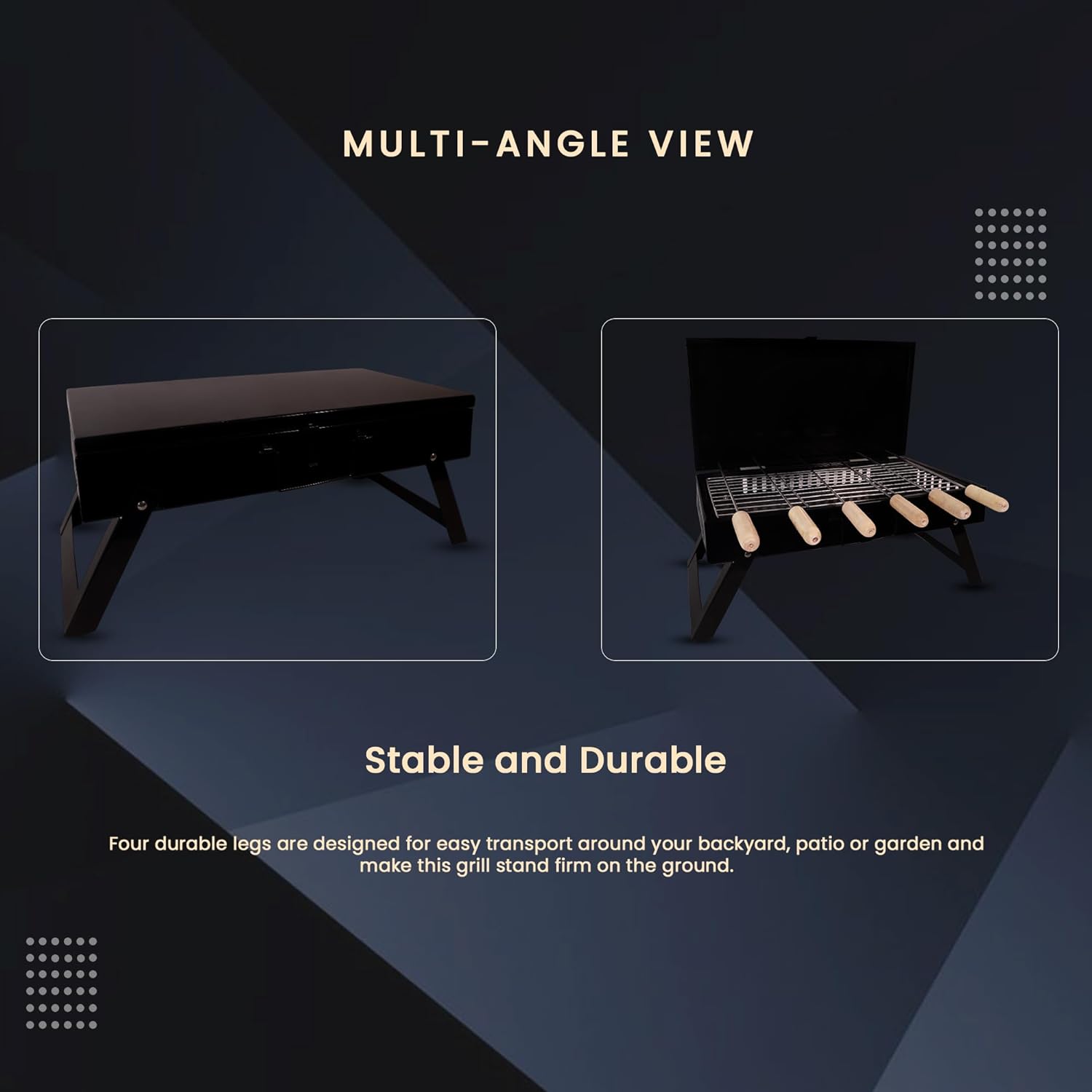 GrillPorter Briefcase Barbeque with Lid and Accessories | Barbeque with 6 skewers, Tong, &Wooden Cleaning Brush