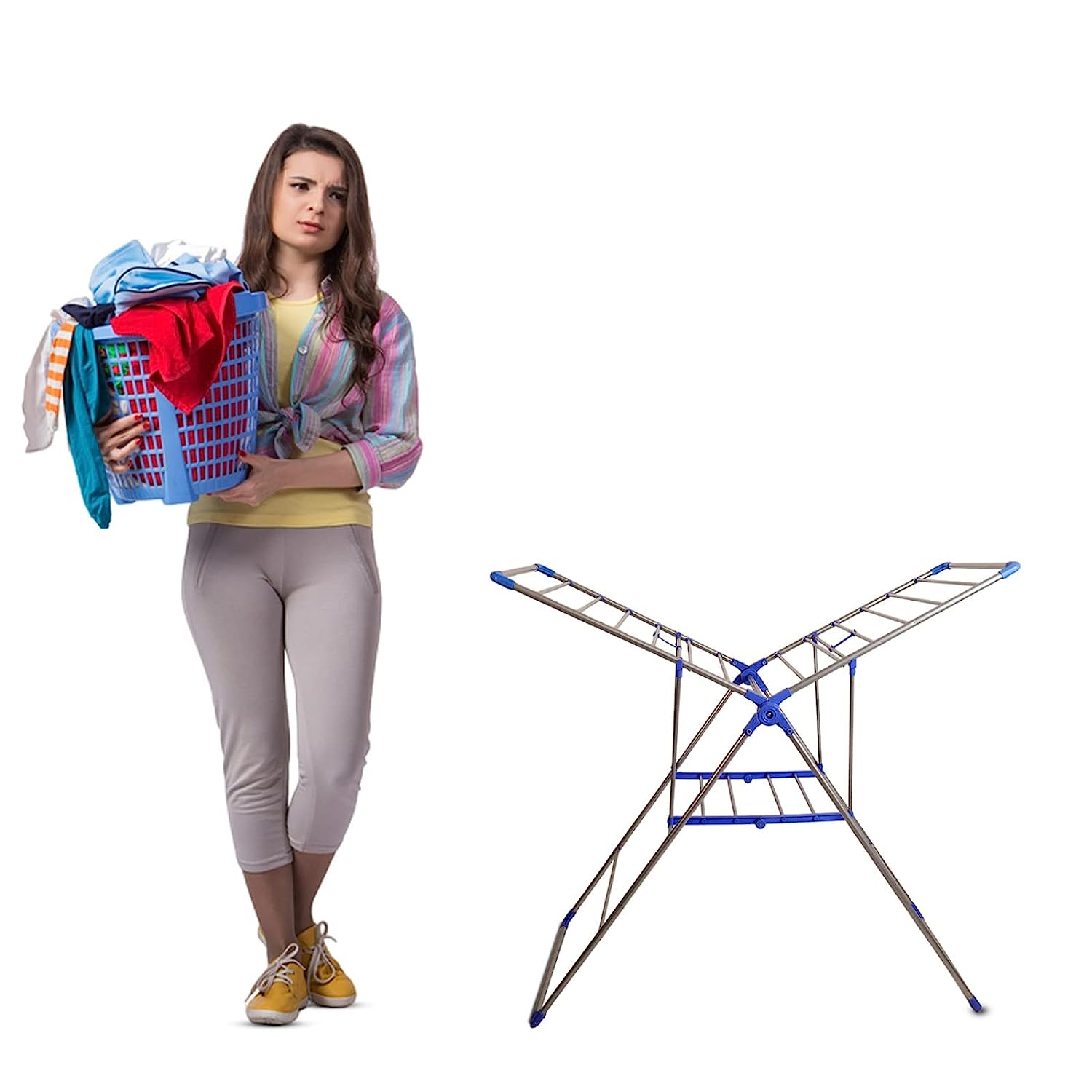Gullwing Master Cloth Drying Stand | Collapsible Clothes Drying Laundry Rack with Hanging Rods I Blue