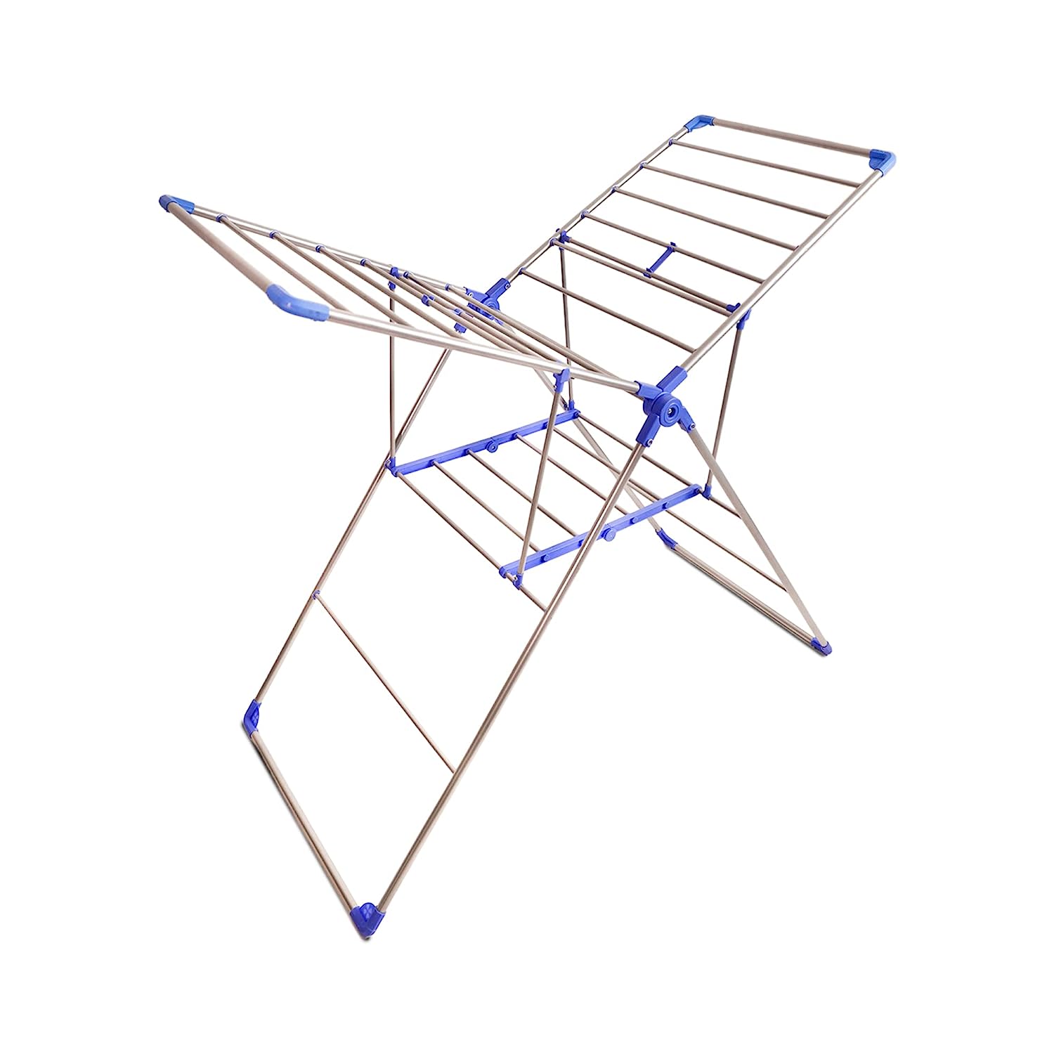 Gullwing Master Cloth Drying Stand | Collapsible Clothes Drying Laundry Rack with Hanging Rods I Blue