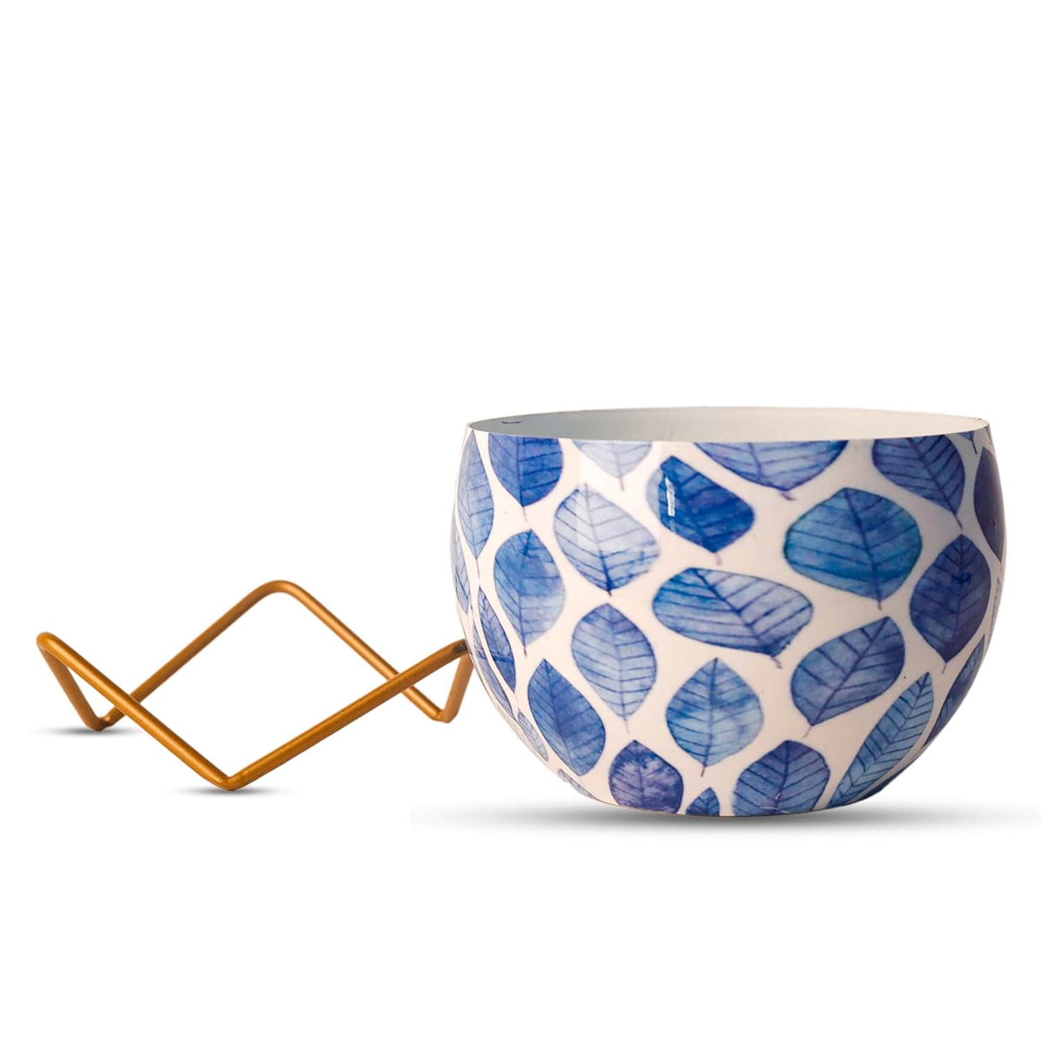 Indoor Metal decor Vase/Planter- White & Blue Set of 2