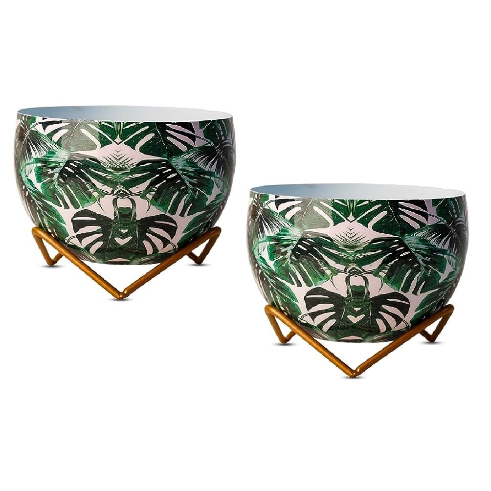 Indoor Metal decor Vase/Planter- Black & White Set of 2