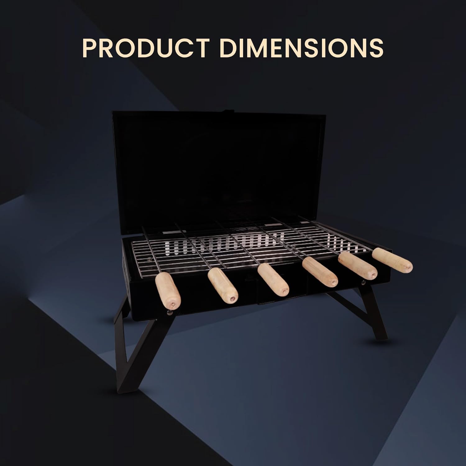 GrillPorter Briefcase Barbeque with Lid grill set | Charcoal Griller BBQ With 6 Skewers & 1 Tong