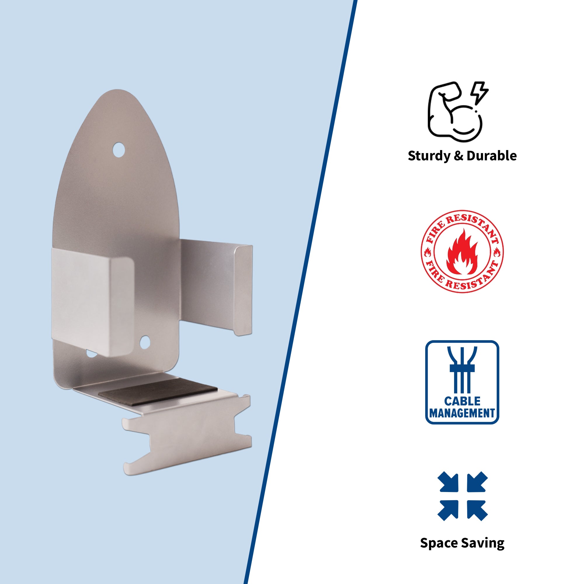 Ironing Board Hanger and Wall Mounted Iron Holder | Heat-Resistant With Detachable Hooks I Silver