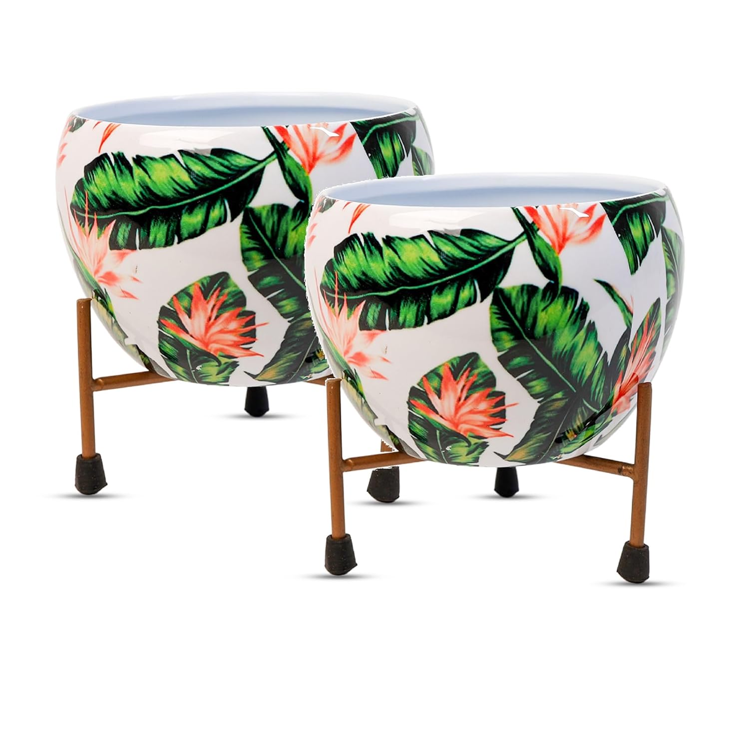 Indoor Metal decor Vase/Planter- White & Green Set of 2