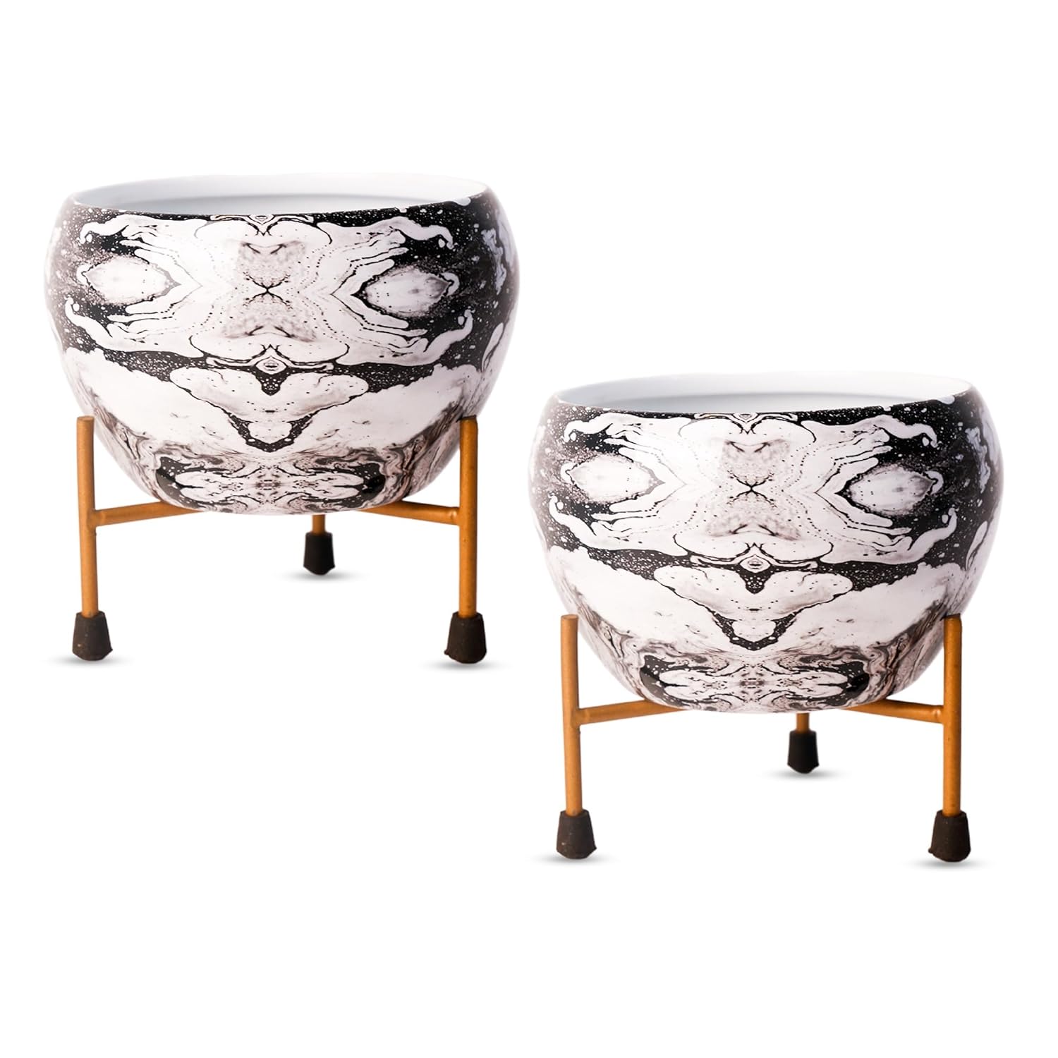 Indoor Metal decor Vase/Planter- White & Black Set of 2