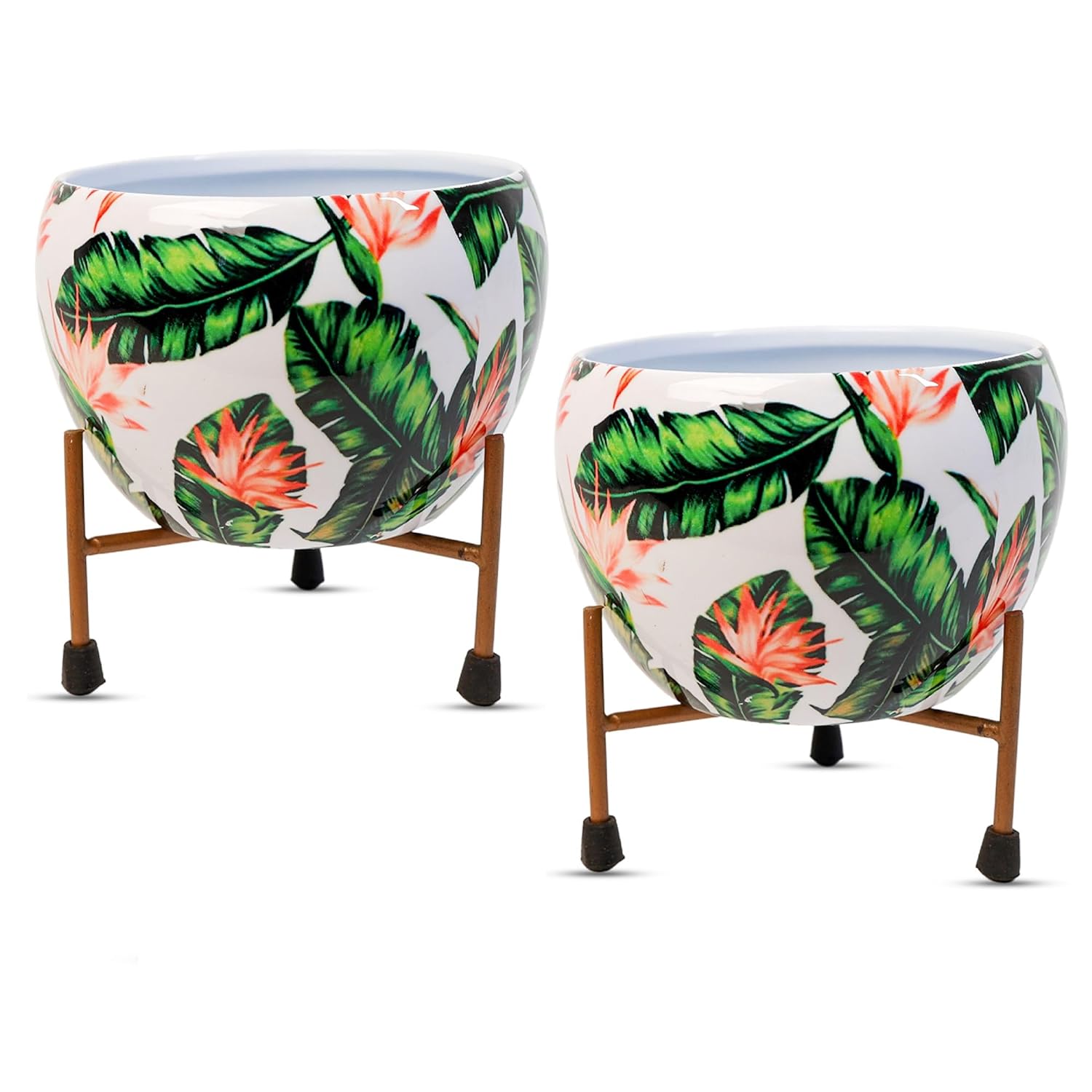Indoor Metal decor Vase/Planter- White & Green Set of 2
