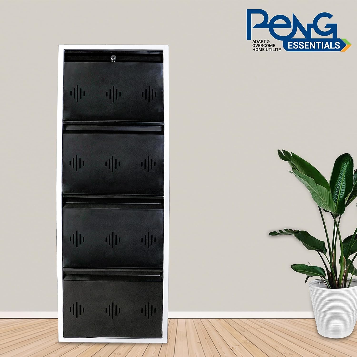 Space Saver Wide Shoe Rack (4 Level 24 inch, Brown and White)