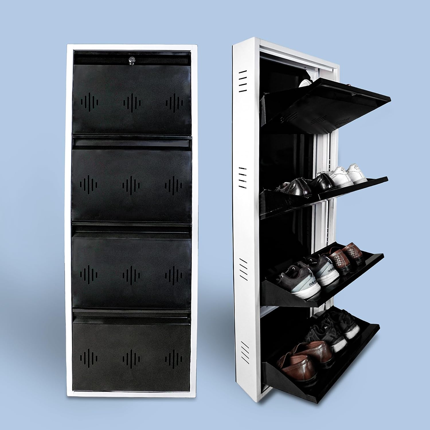 Space Saver Wide Shoe Rack (4 Level 24 inch, Brown and White)