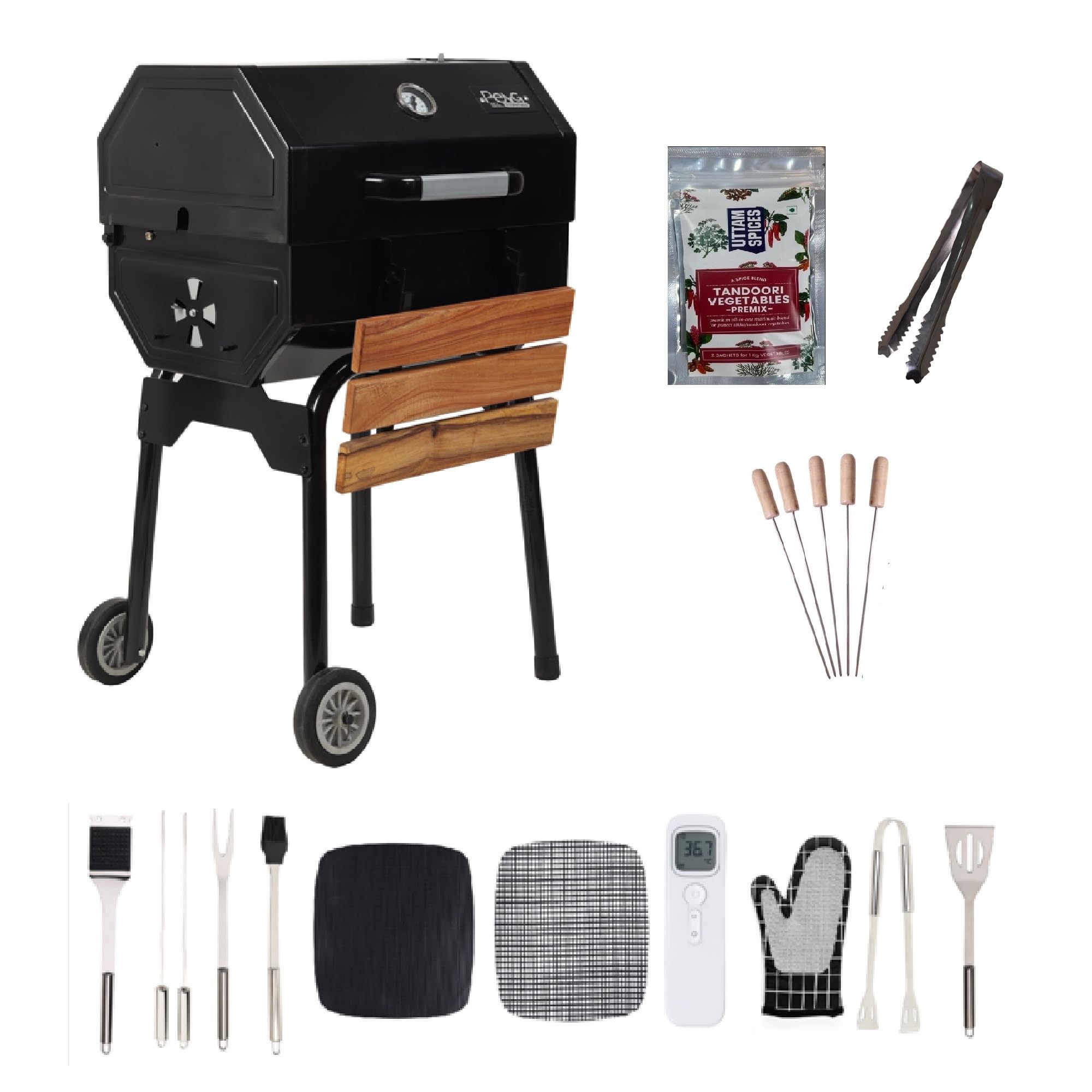 FlameMaster Pro Barbeque With Accessories for Home outdoor Large  Cooking Area, Easy Assemble, Additional Warming Rack Charcoal Griller BBQ  With