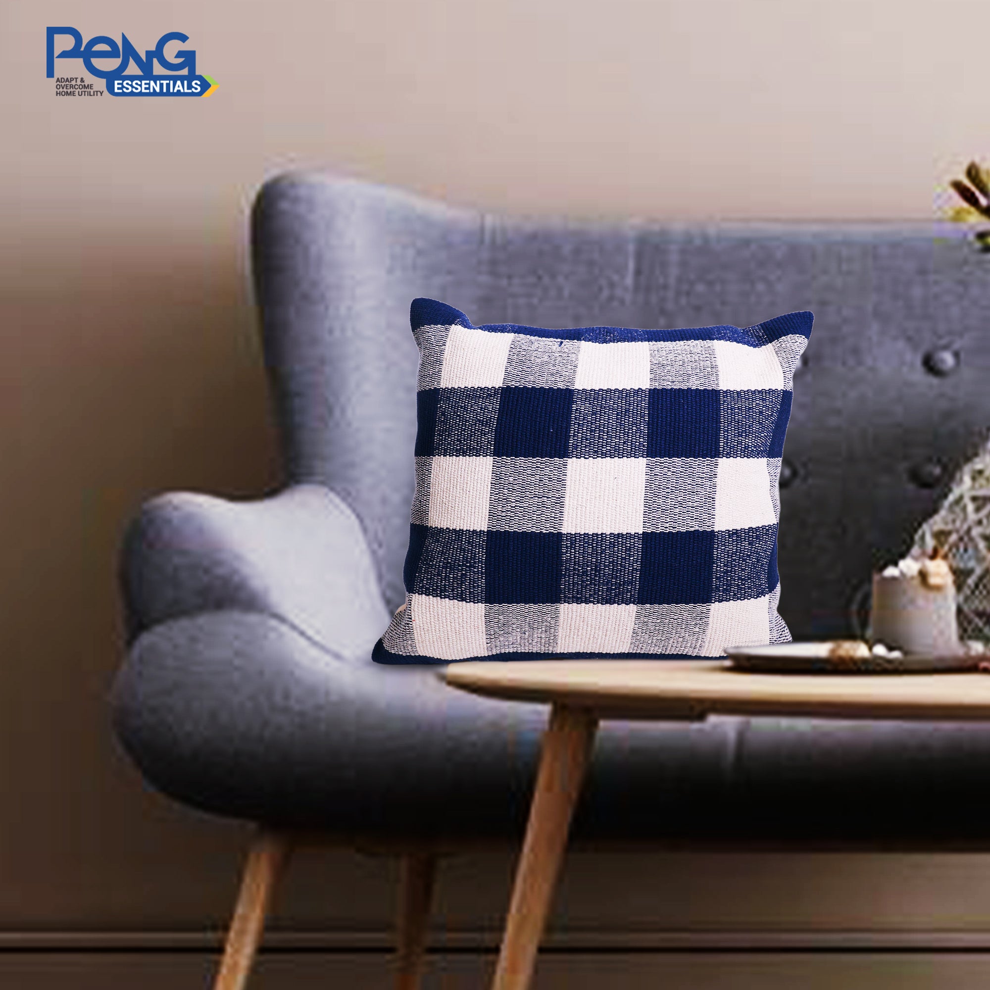 Navy Buffalo check Cushion Cover (45x45 cm) Pack of 2 I Navy