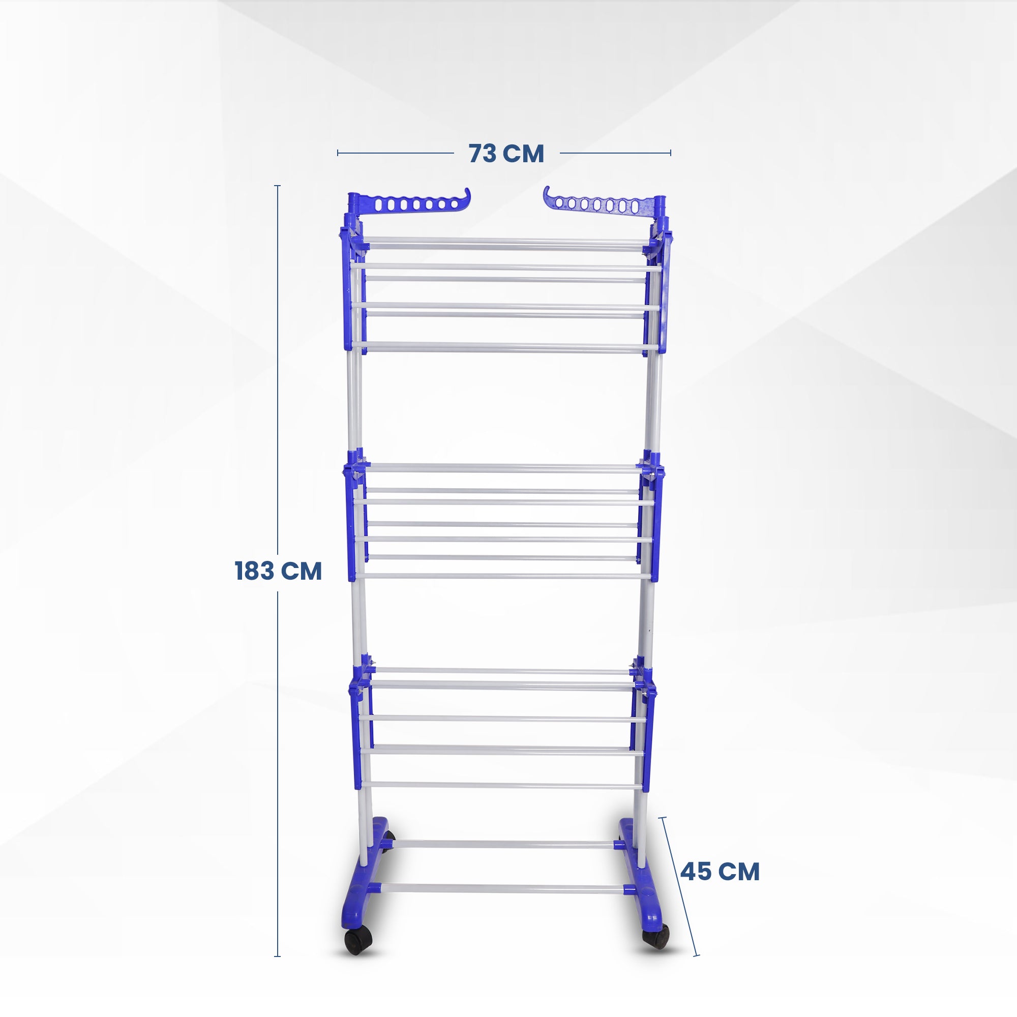 MegaDry Cloth Drying Stand | 3-Tier Small Foldable Powder Coated Mild Steel I Blue