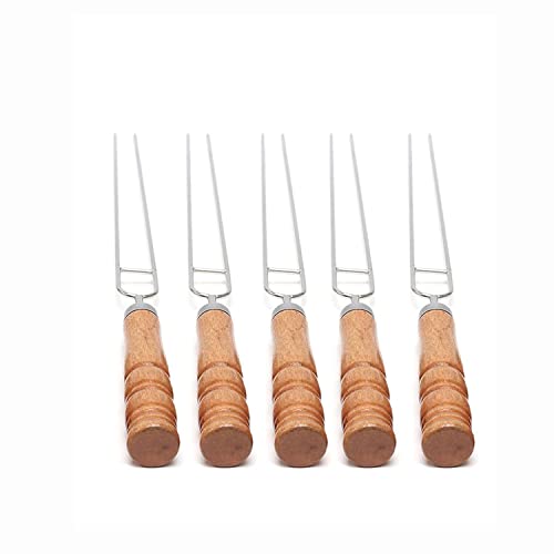 Barbeque Wooden Handle Stainless Steel Skewers, Set of 5