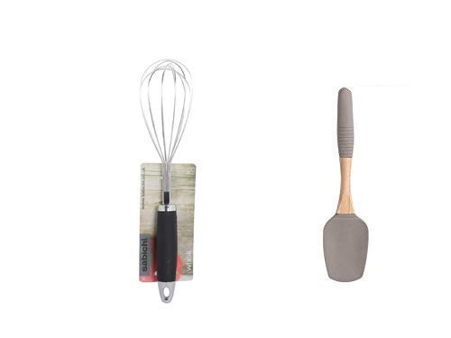 Sabichi Kitchen Essentials Combo of Stainless Steel Mono Whisk and 25 cm Large Silicone Spatula - Stir Fry Steaming Boiling Stewing Smoking Baking Painting...