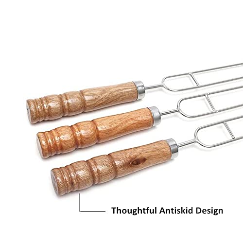 Barbeque Wooden Handle Stainless Steel Skewers, Set of 5