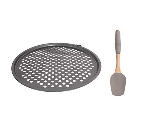 Sabichi Kitchen Essentials Combo of Non Stick Carbon Steel Pizza Crisper Tray and 25 cm Large Silicone Spatula - Oven Stir Fry Steaming Boiling Stewing...