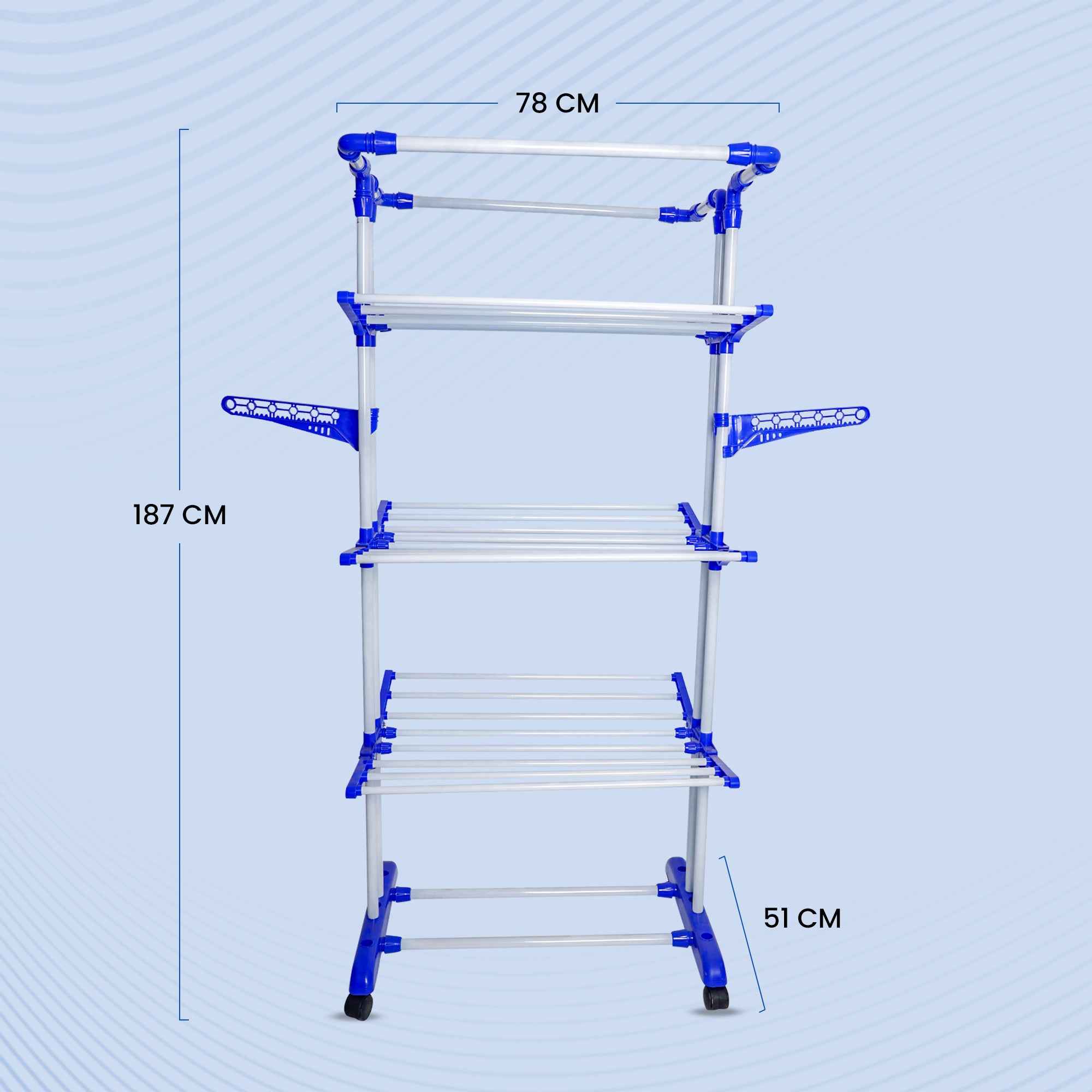 PoleMax Cloth Drying Stand | 3+1 Tier Big Foldable Powder Coated Mild Steel I Blue