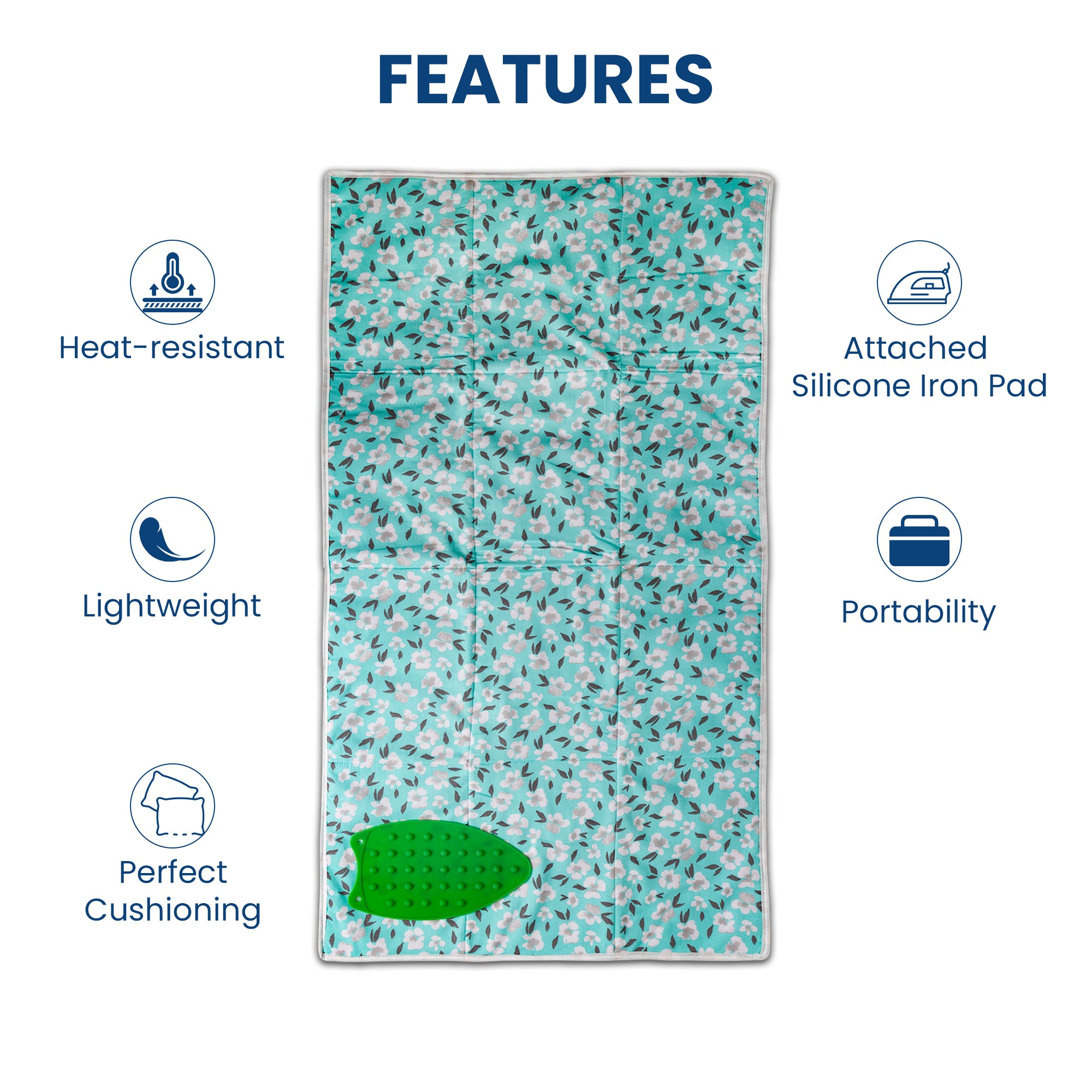 Ironing Mat (Large 120 x 70 cm) I Silicone Iron Rest Protector I Steam Press on Table I Green