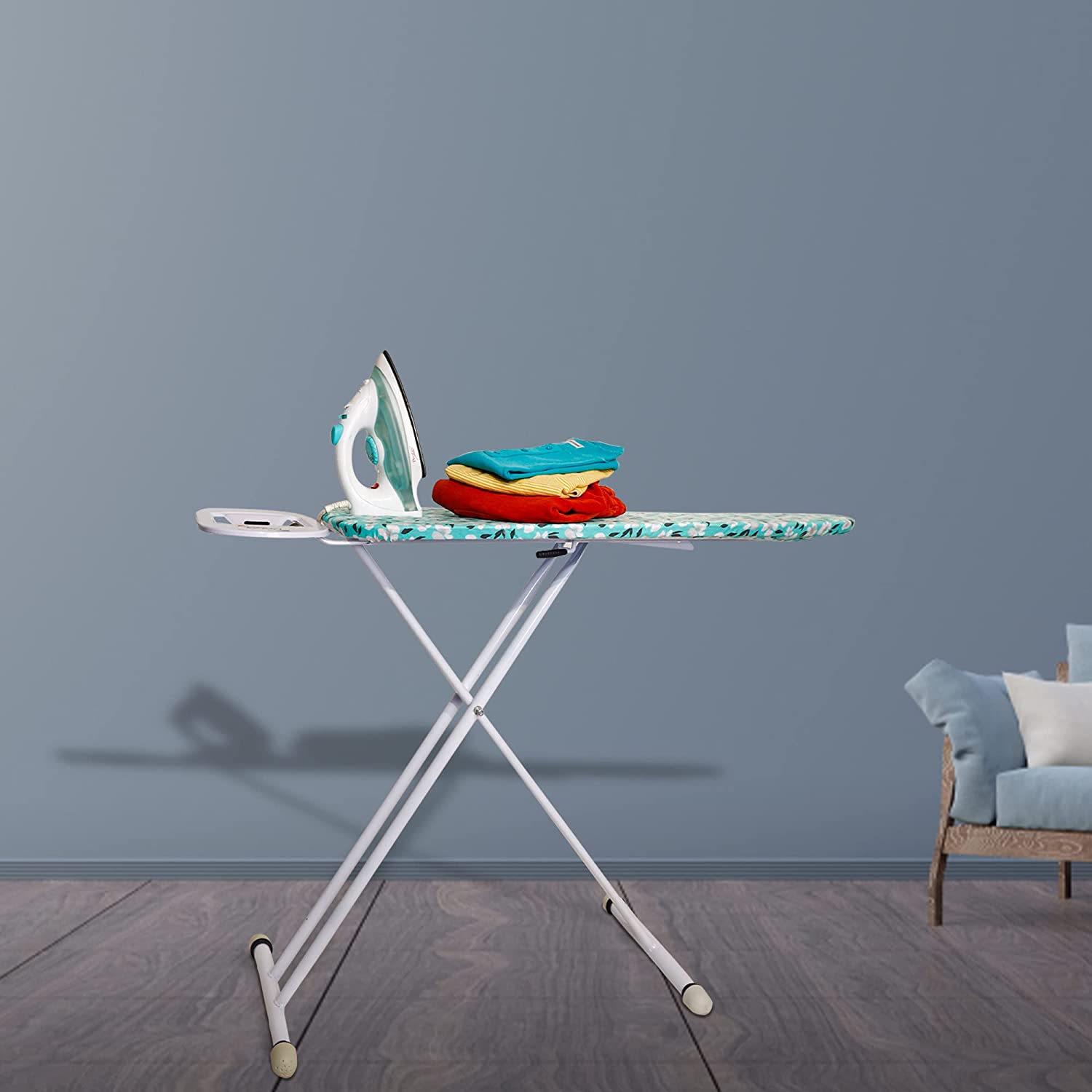 Salzburg Ironing Board | 3-Leg Small Elliptical Ironing Board with Silicone Iron Rest I Green