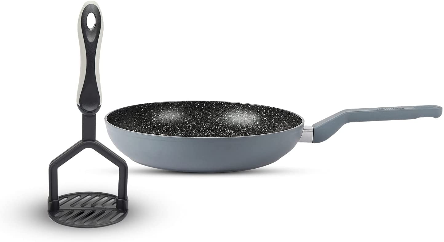 Haden Sabichi Frying Combo of 28 cm Perth Forged Aluminium Non Stick Frying Pan with Nylon Potato Vegetable Masher