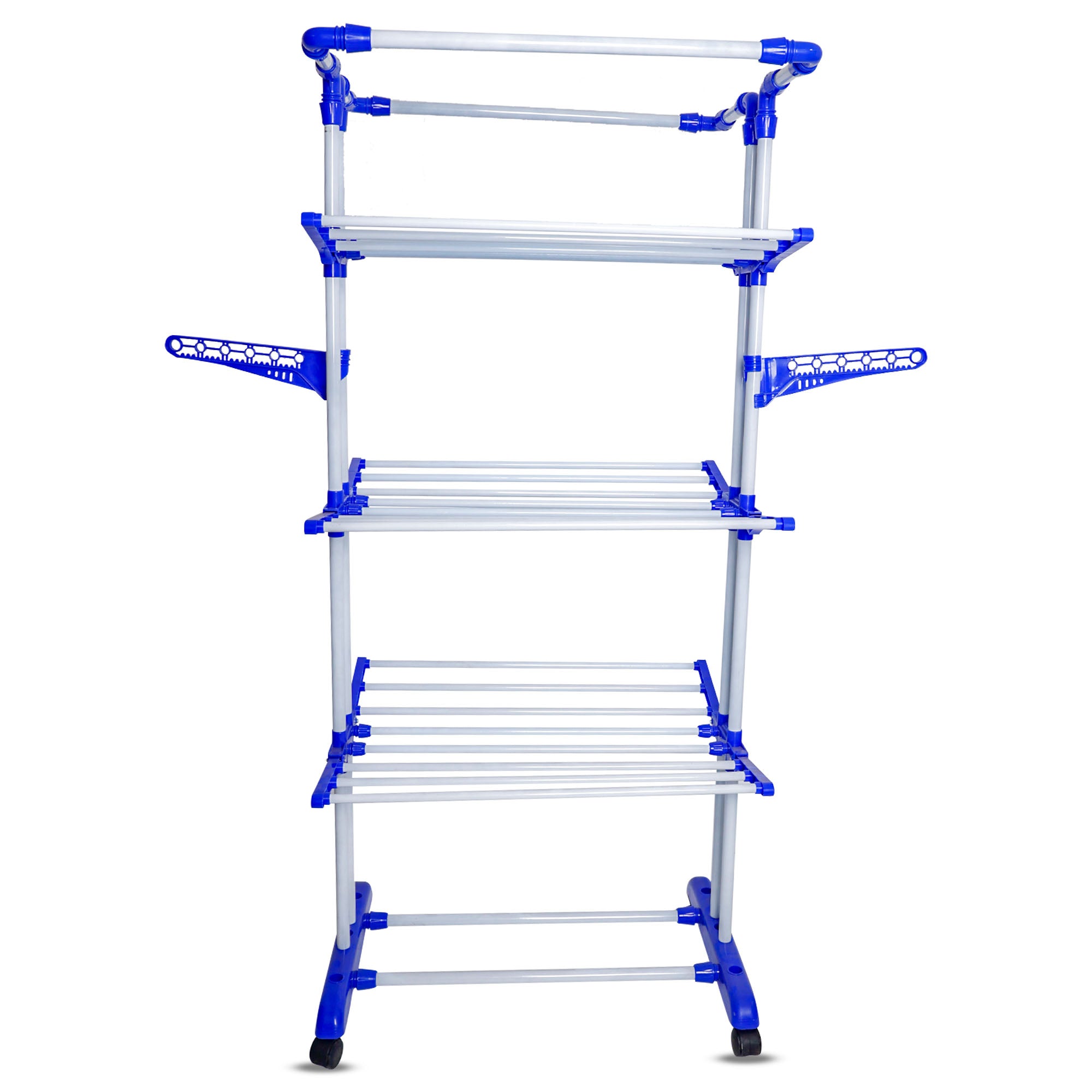 PoleMax Cloth Drying Stand | 3+1 Tier Big Foldable Powder Coated Mild Steel I Blue