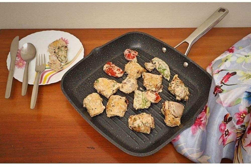 Haden Sabichi Frying Combo of 28 cm Perth Forged Aluminium Non Stick Grill Pan, 20 cm Non Stick Frying Pan with 25 cm Silicone Spatula - pengessentials