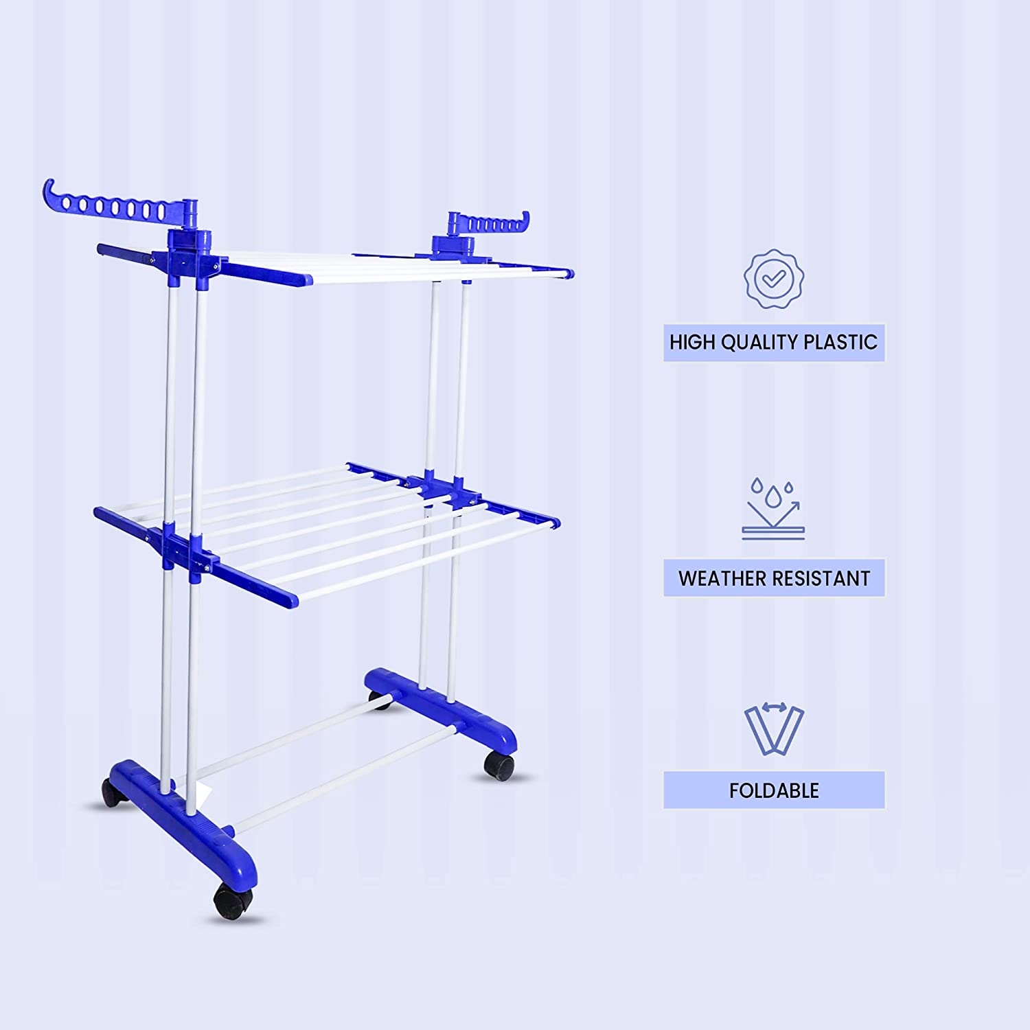 FlexiFold Cloth Drying Stand | 2-Tier Small Foldable Powder Coated Mild Steel I Blue